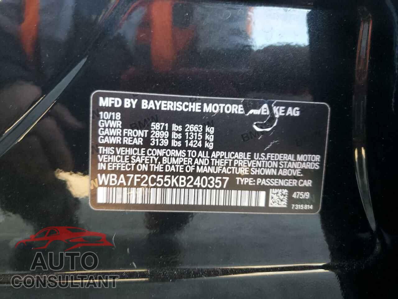 BMW 7 SERIES 2019 - WBA7F2C55KB240357