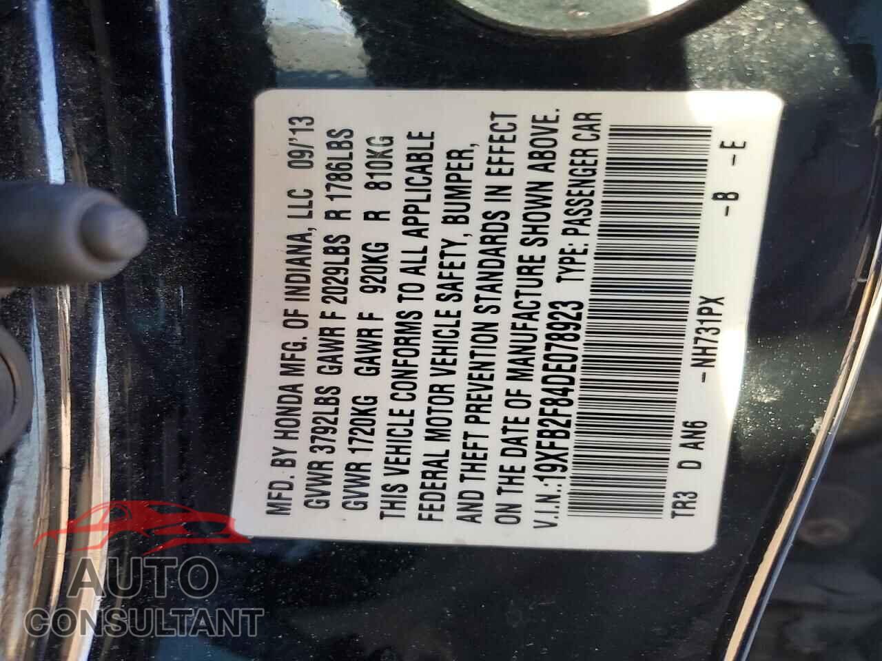 HONDA CIVIC 2013 - 19XFB2F84DE078923