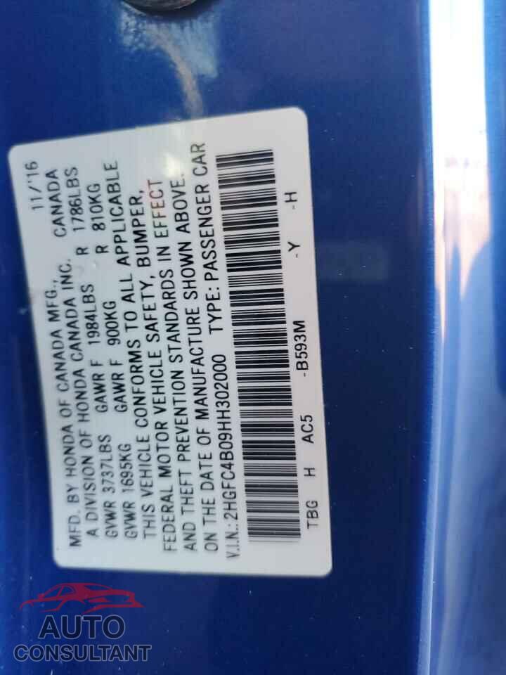 HONDA CIVIC 2017 - 2HGFC4B09HH302000