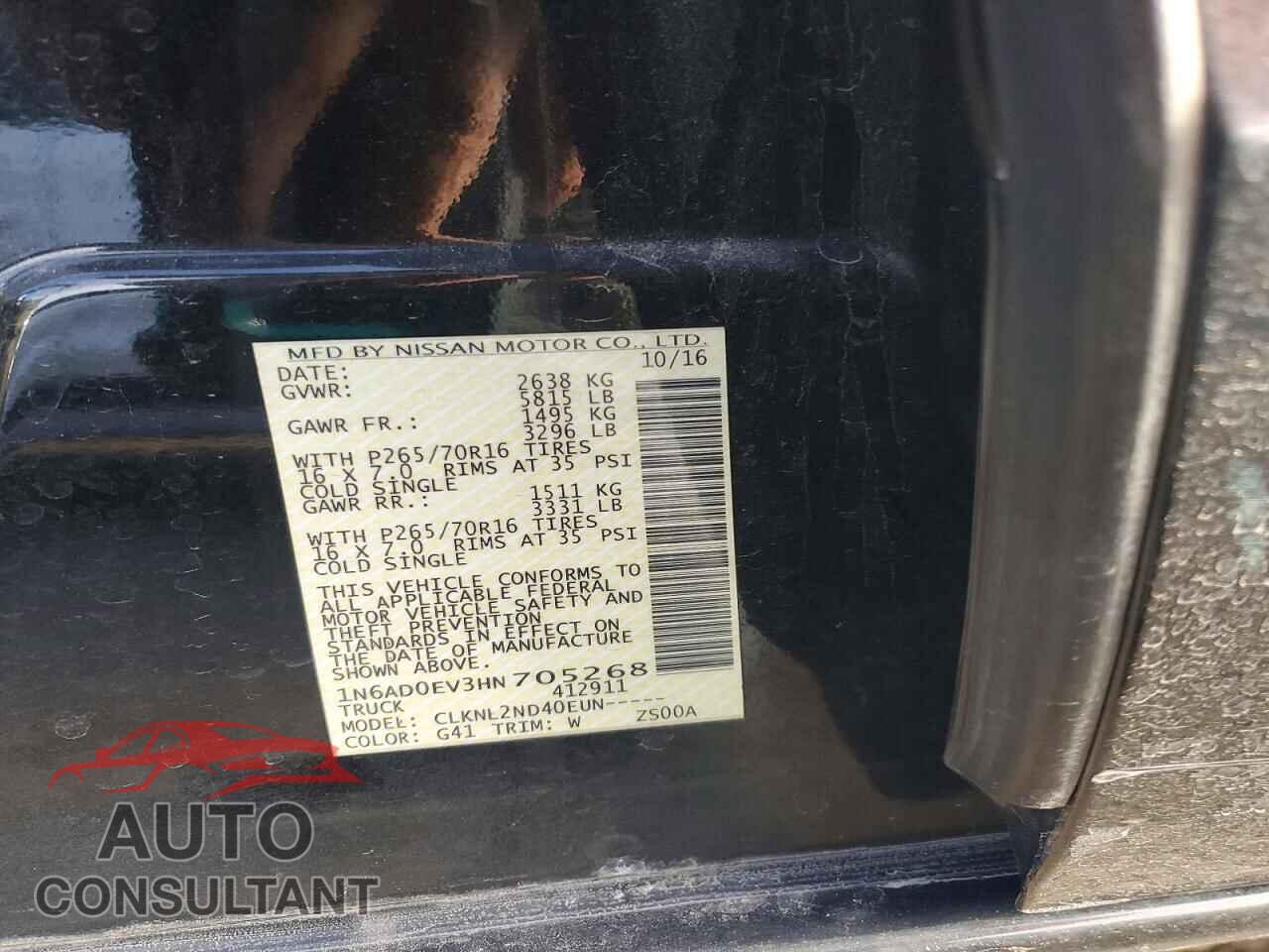 NISSAN FRONTIER 2017 - 1N6AD0EV3HN705268