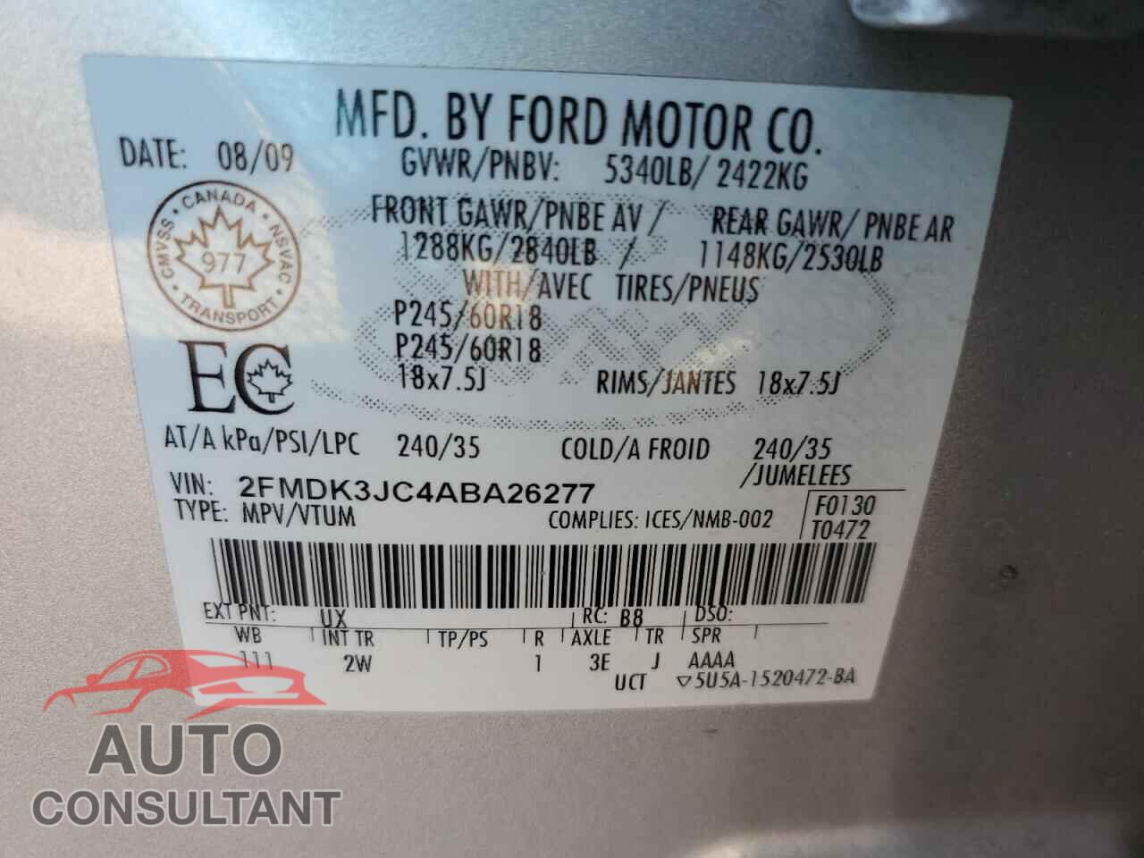 FORD EDGE 2010 - 2FMDK3JC4ABA26277