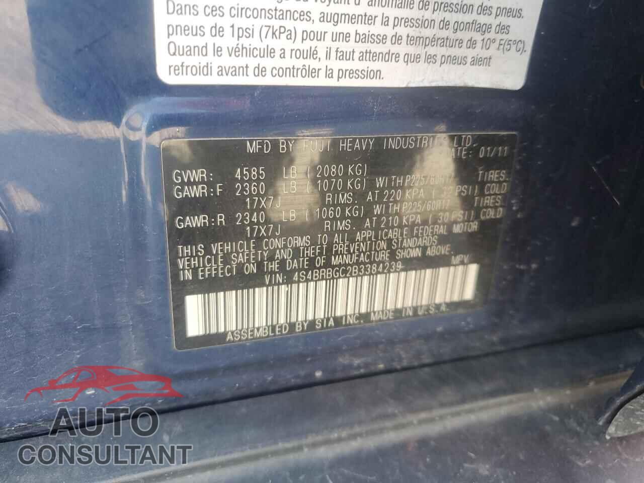 SUBARU OUTBACK 2011 - 4S4BRBGC2B3384239