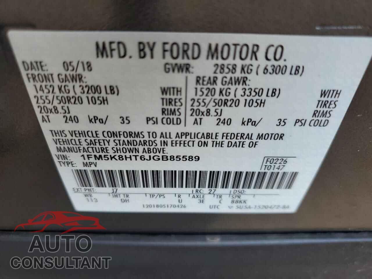 FORD EXPLORER 2018 - 1FM5K8HT6JGB85589