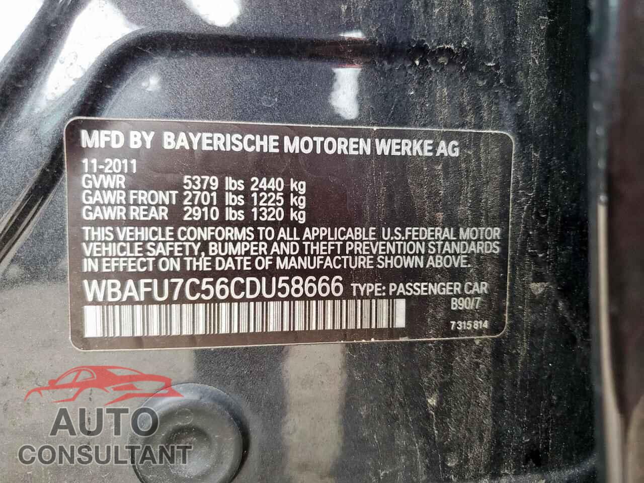BMW 5 SERIES 2012 - WBAFU7C56CDU58666