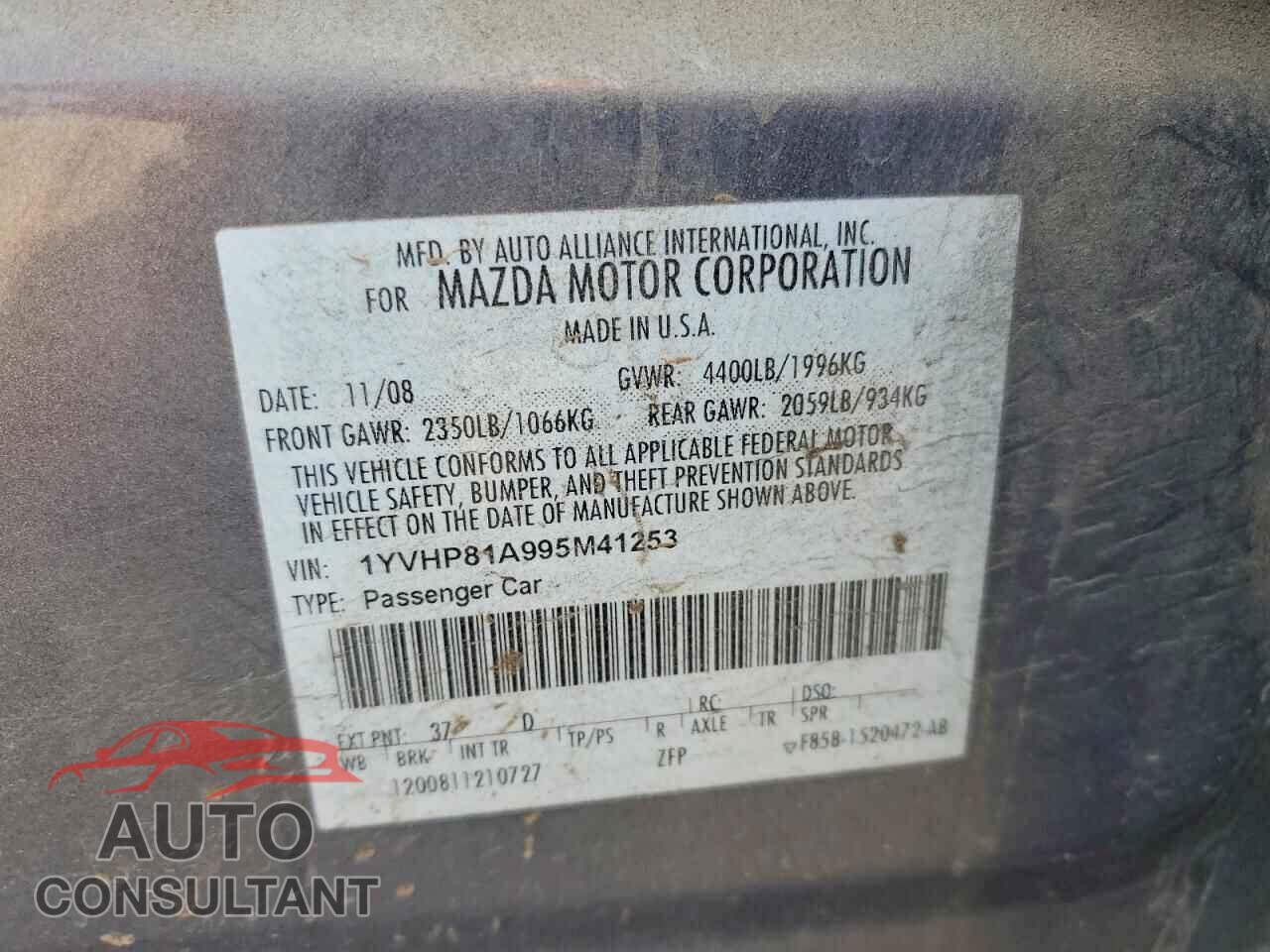 MAZDA 6 2009 - 1YVHP81A995M41253