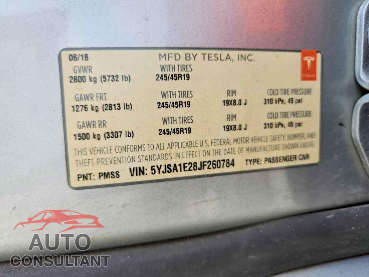 TESLA MODEL S 2018 - 5YJSA1E28JF260784