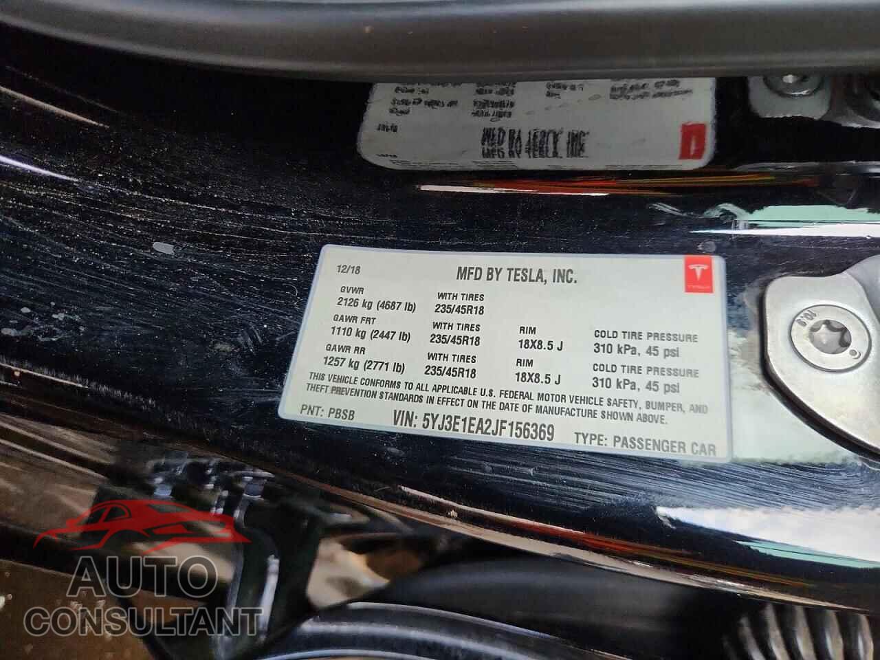 TESLA MODEL 3 2018 - 5YJ3E1EA2JF156369