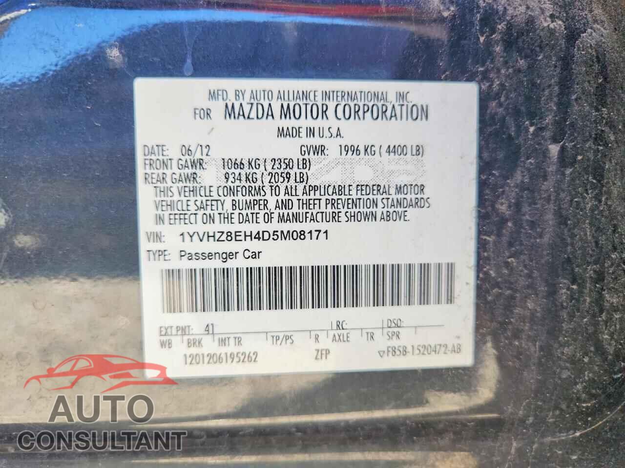 MAZDA 6 2013 - 1YVHZ8EH4D5M08171