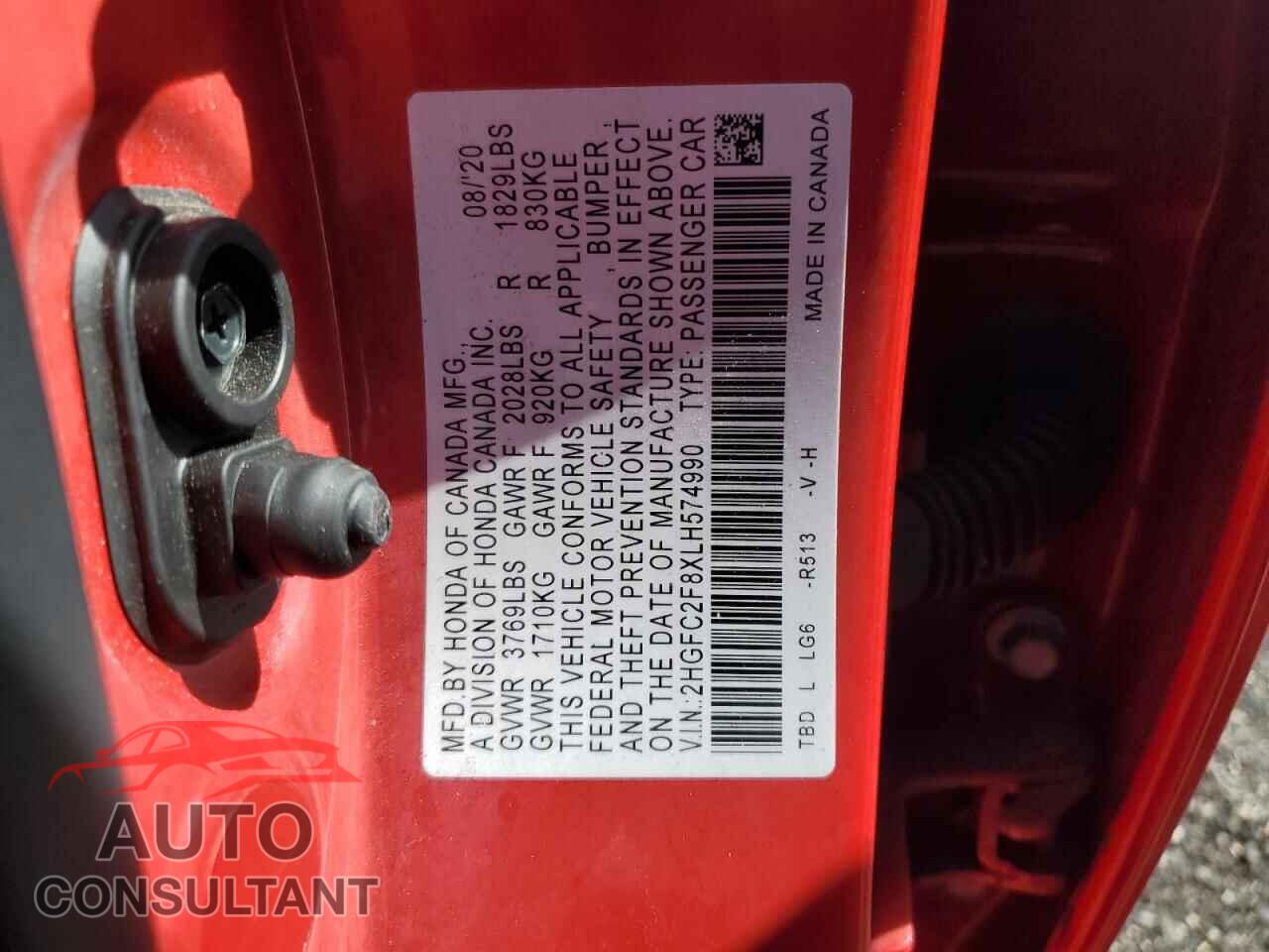 HONDA CIVIC 2020 - 2HGFC2F8XLH574990