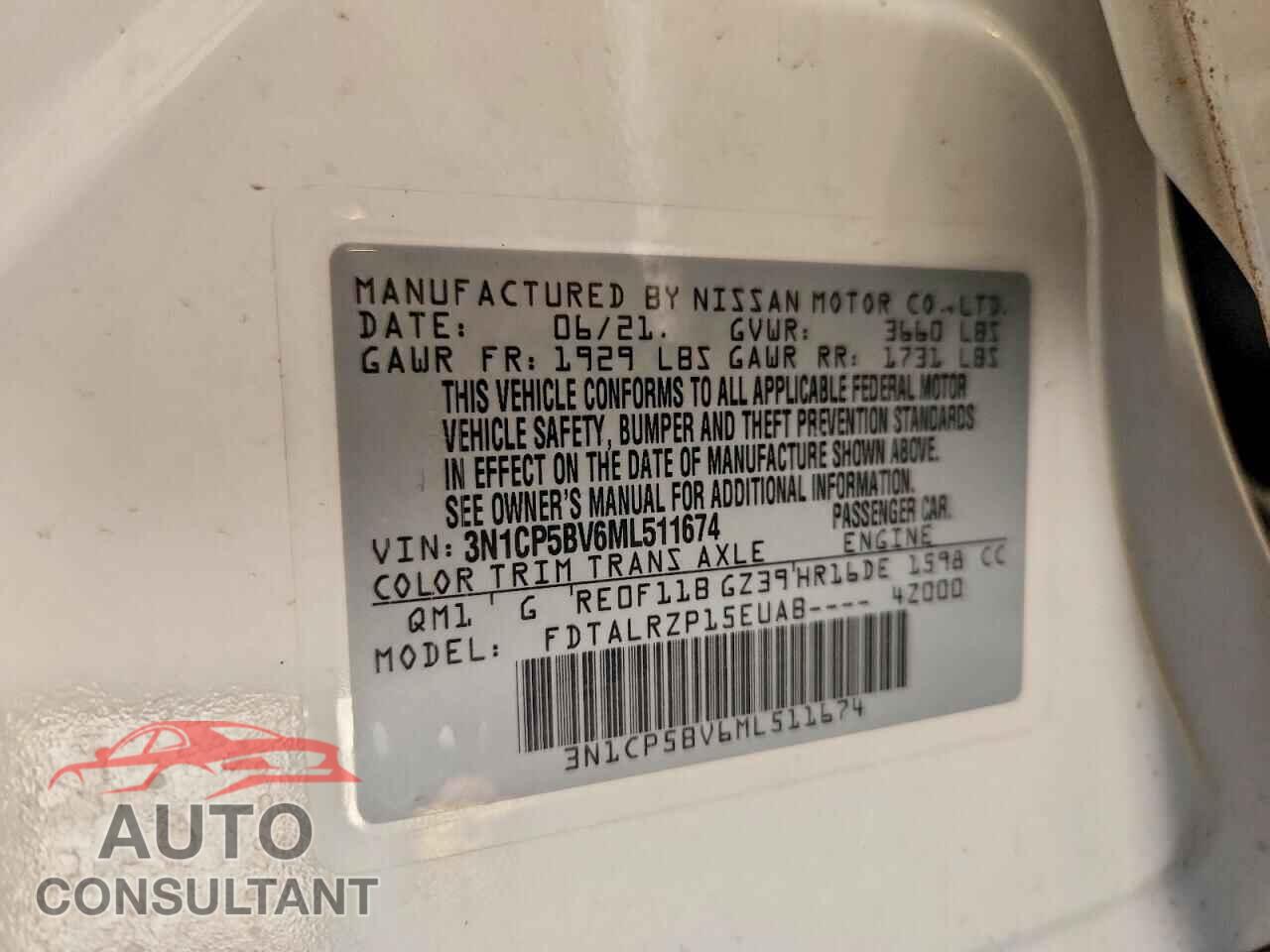 NISSAN KICKS 2021 - 3N1CP5BV6ML511674