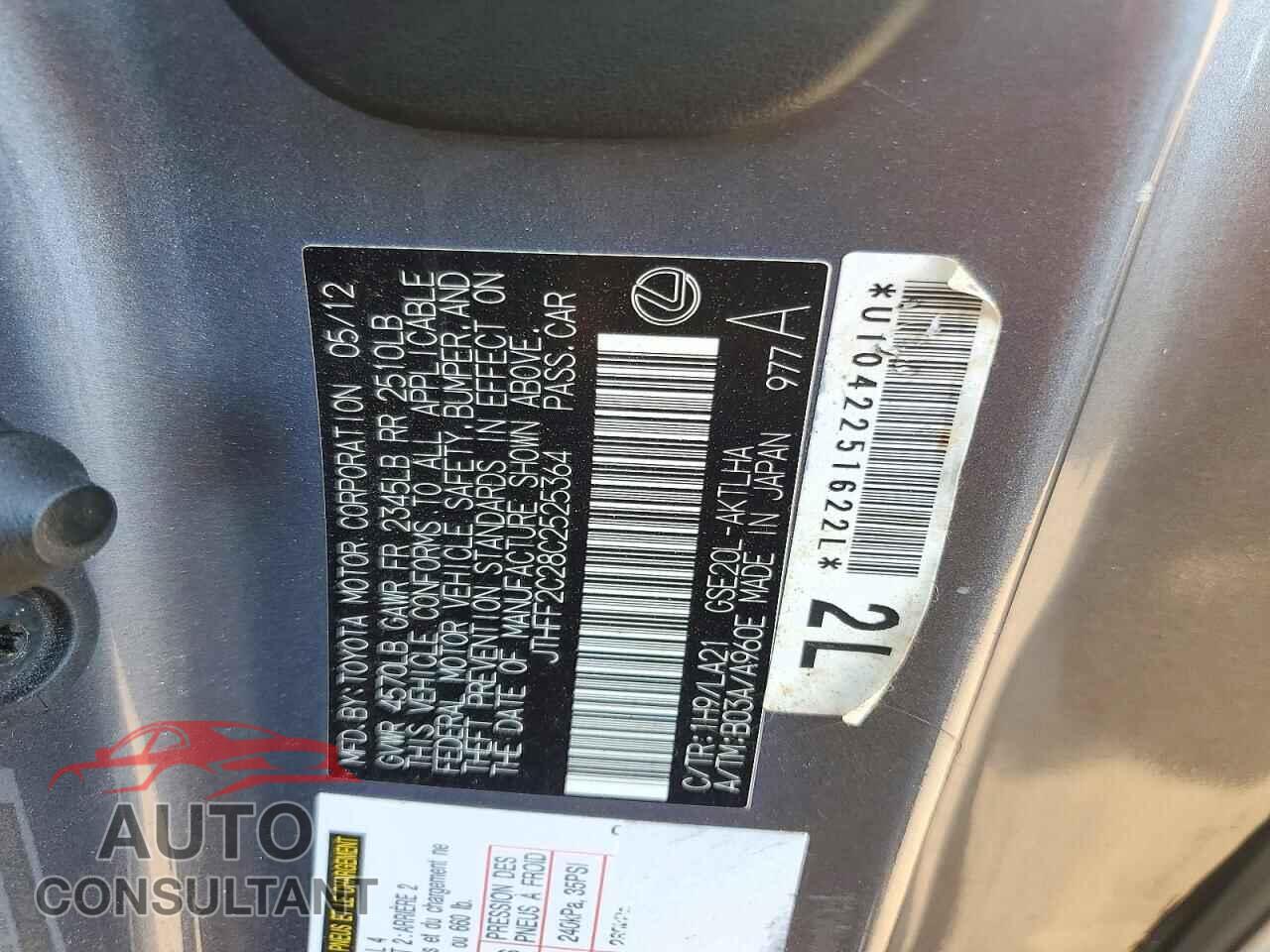 LEXUS IS 2012 - JTHFF2C28C2525364