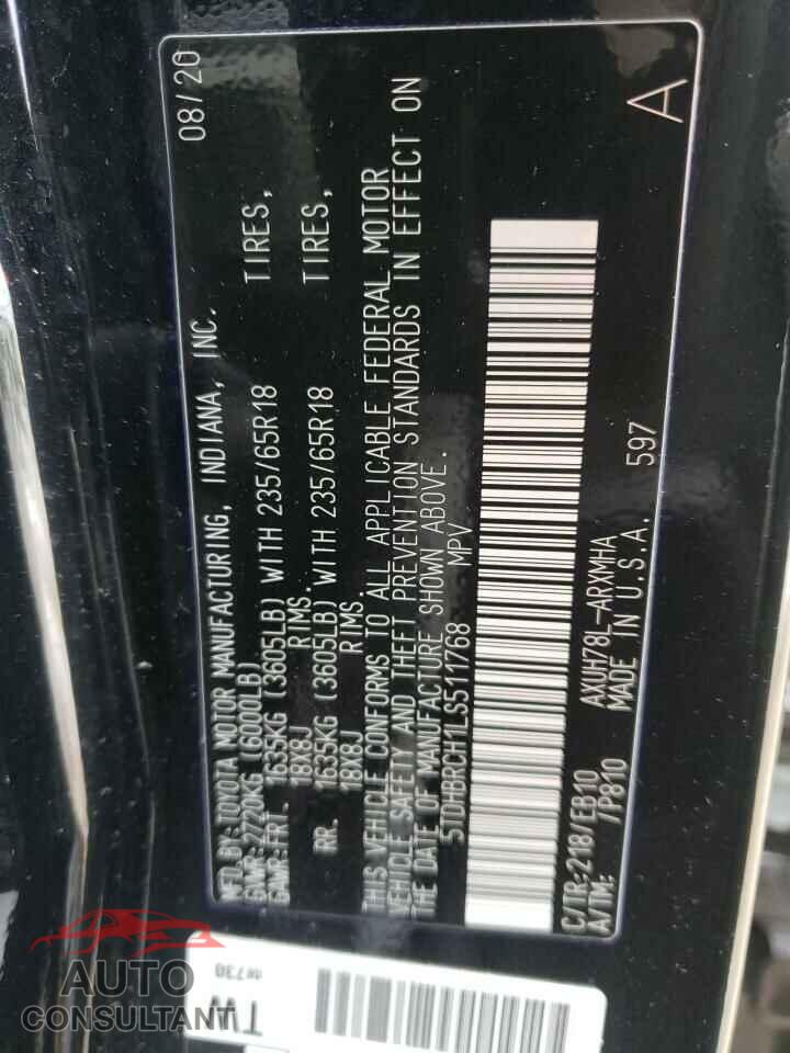 TOYOTA HIGHLANDER 2020 - 5TDHBRCH1LS511768