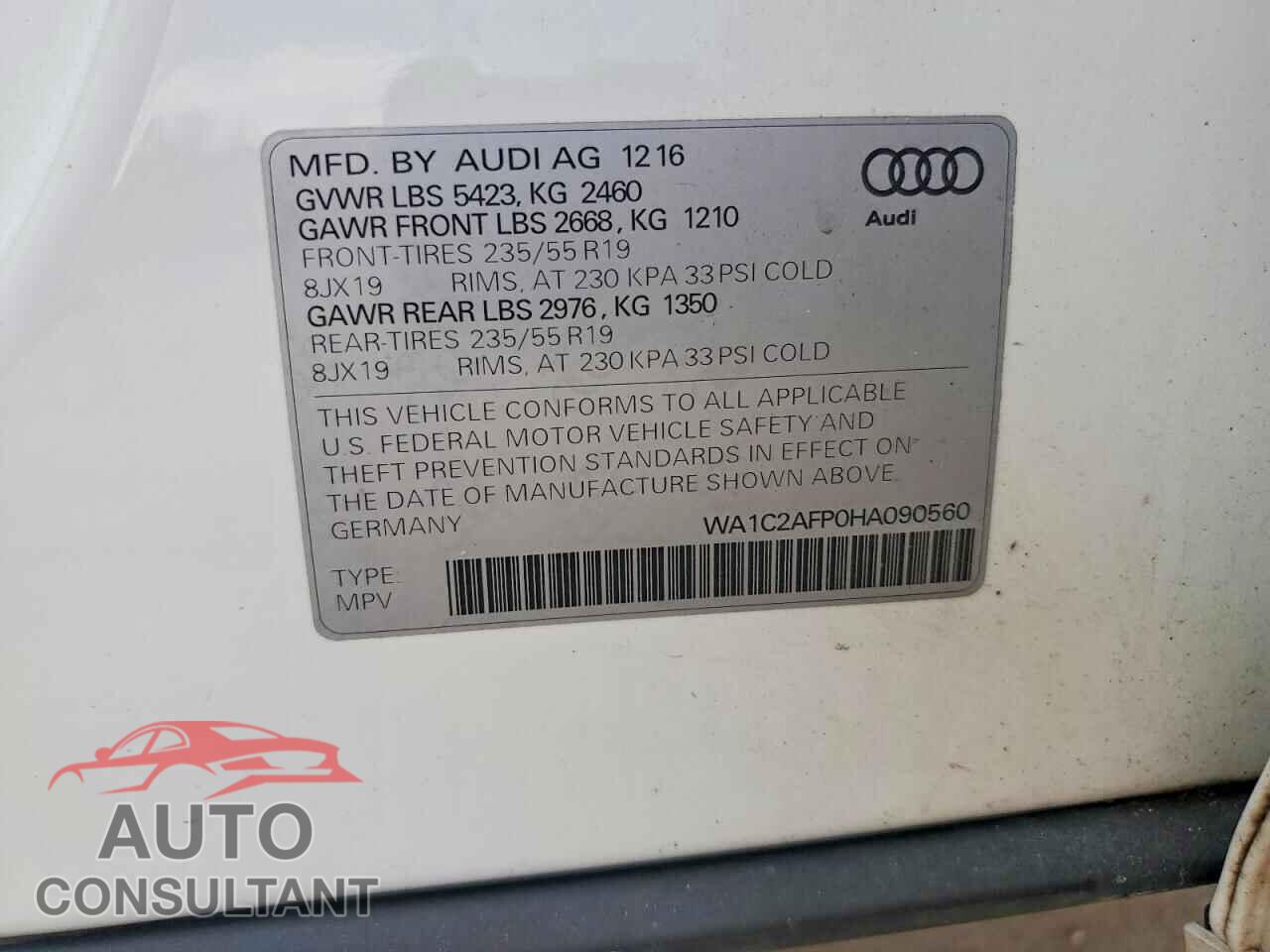 AUDI Q5 2017 - WA1C2AFP0HA090560