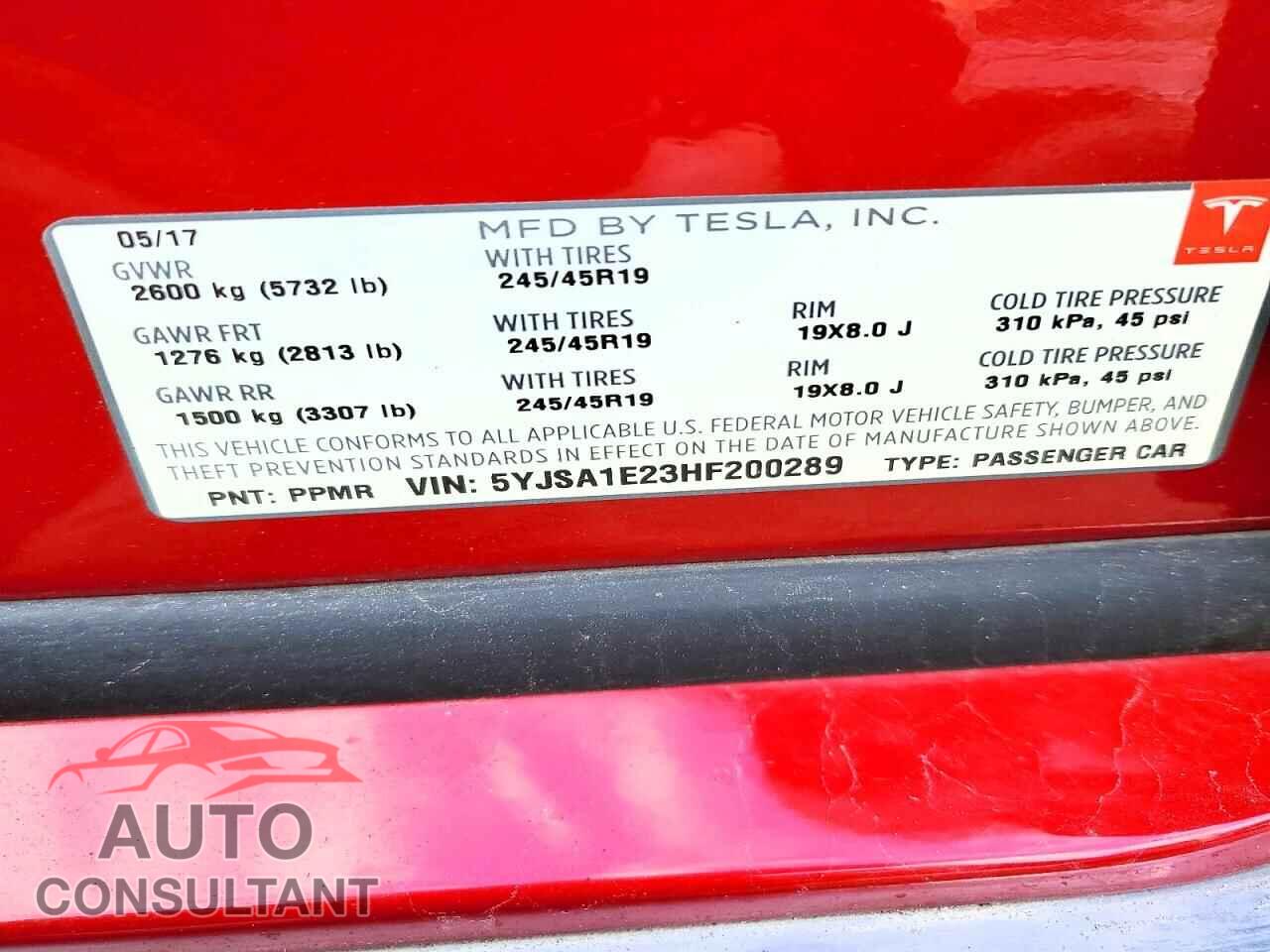 TESLA MODEL S 2017 - 5YJSA1E23HF200289
