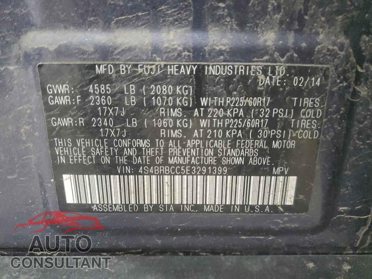 SUBARU OUTBACK 2014 - 4S4BRBCC5E3291399