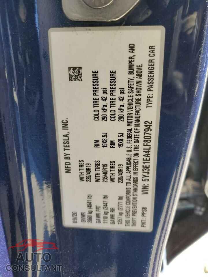 TESLA MODEL 3 2020 - 5YJ3E1EA4LF807942