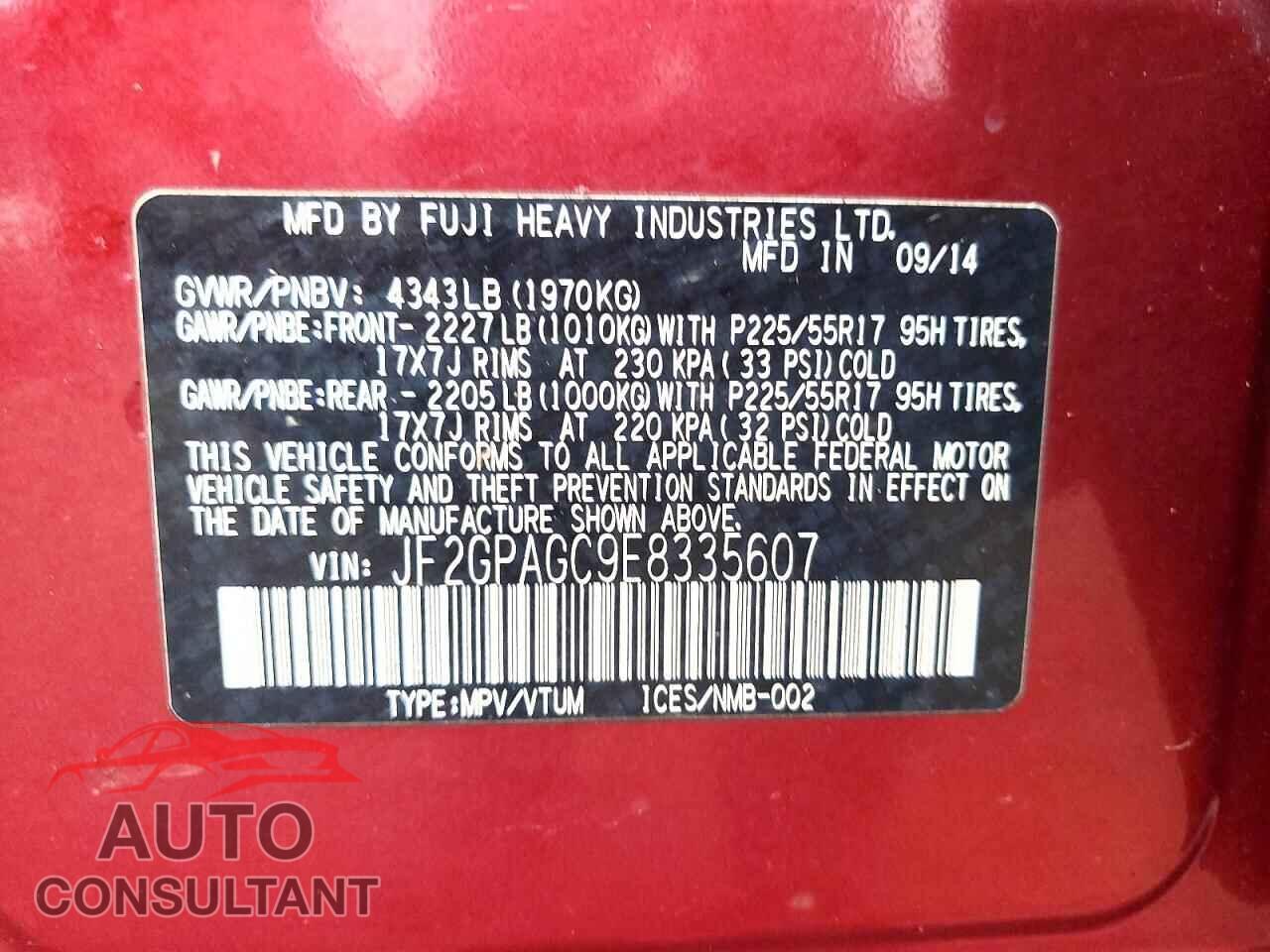 SUBARU XV 2014 - JF2GPAGC9E8335607