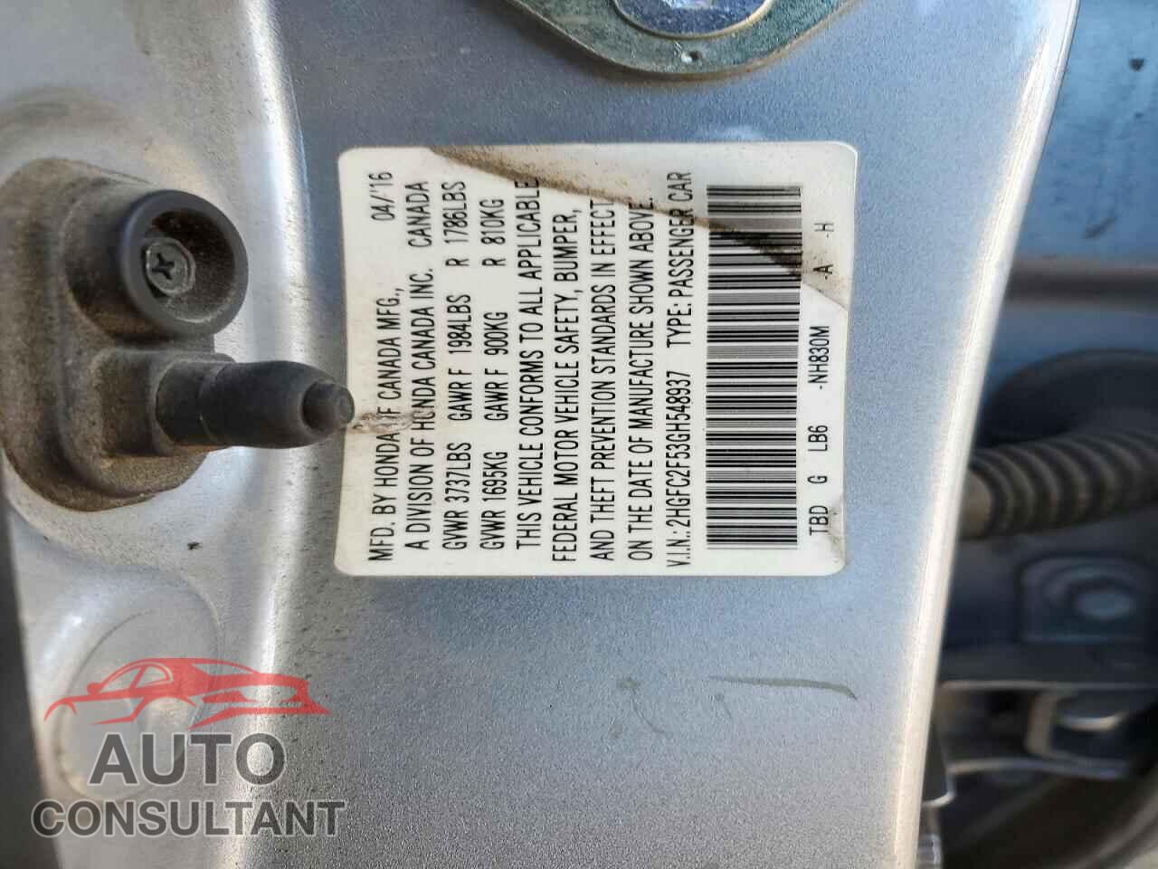 HONDA CIVIC 2016 - 2HGFC2F53GH548937