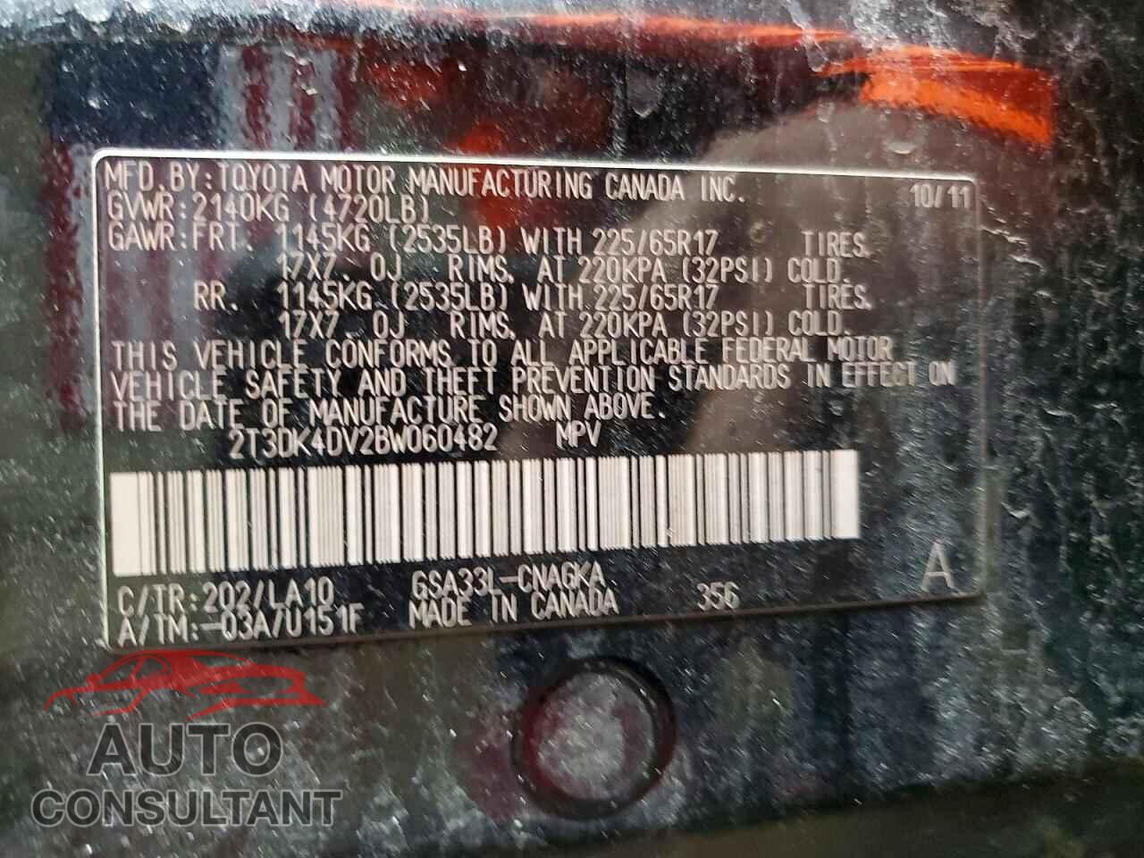 TOYOTA RAV4 2011 - 2T3DK4DV2BW060482