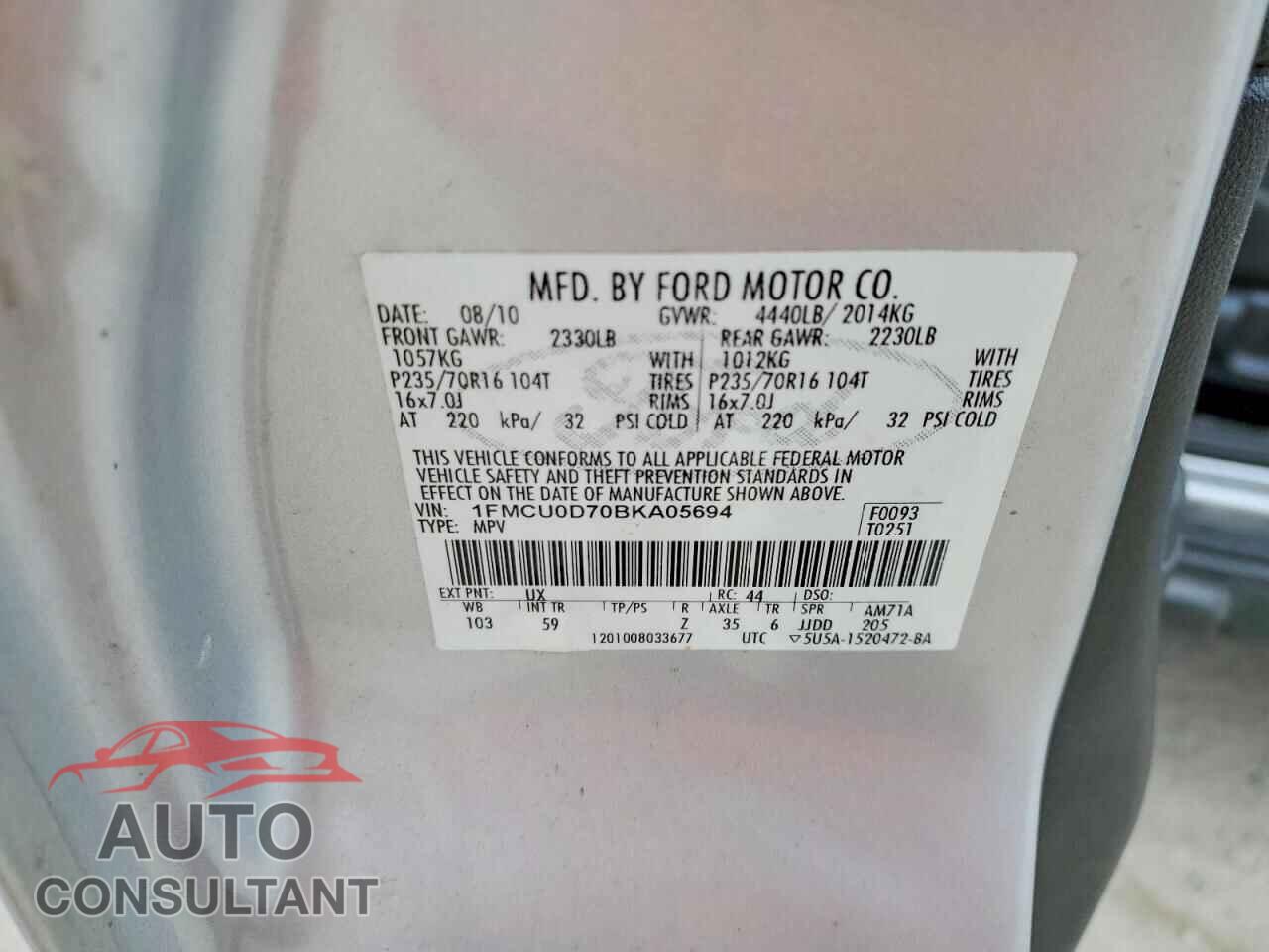 FORD ESCAPE 2011 - 1FMCU0D70BKA05694