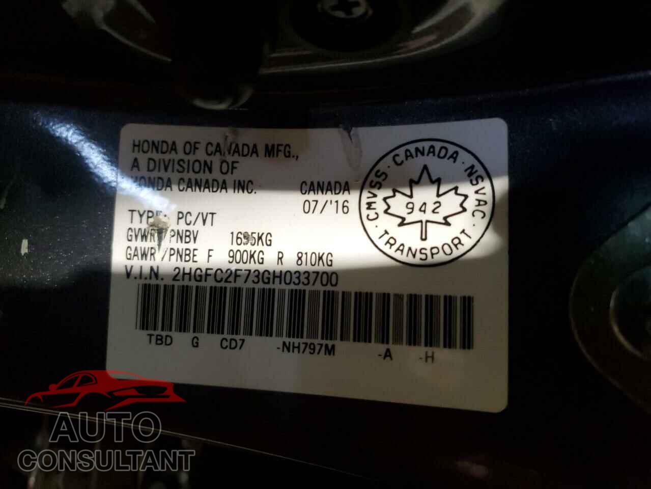 HONDA CIVIC 2016 - 2HGFC2F73GH033700