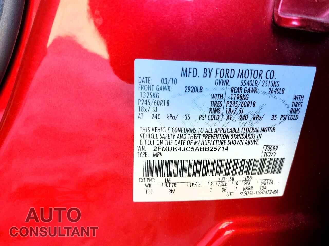 FORD EDGE 2010 - 2FMDK4JC5ABB25714