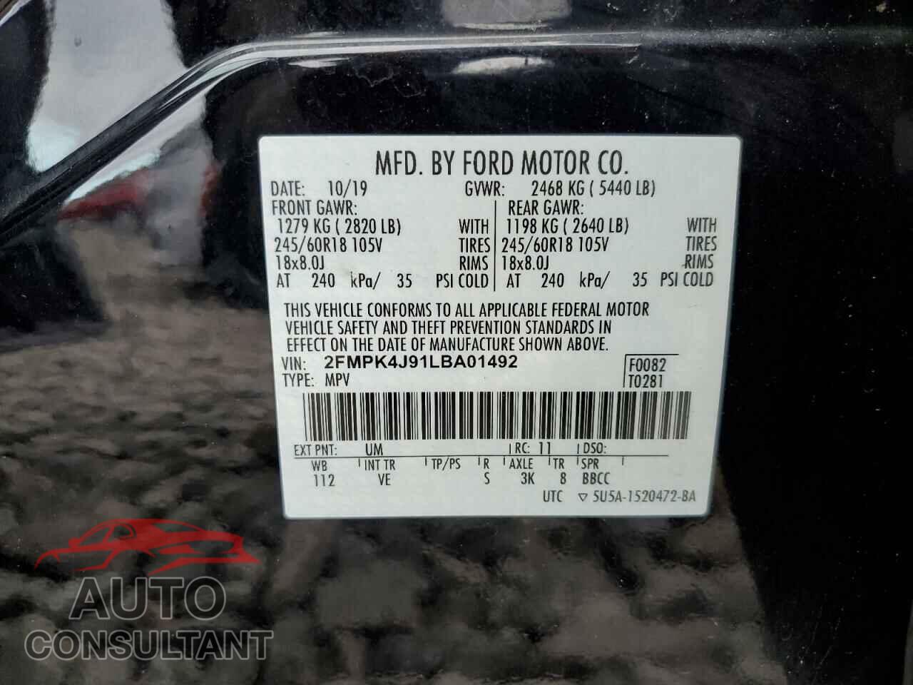 FORD EDGE 2020 - 2FMPK4J91LBA01492