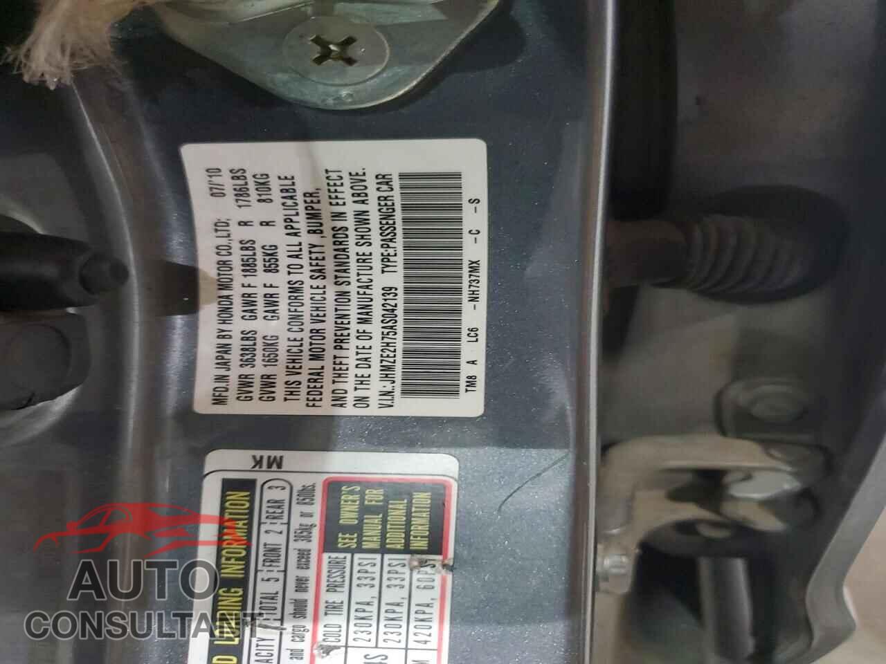 HONDA INSIGHT 2010 - JHMZE2H75AS042139
