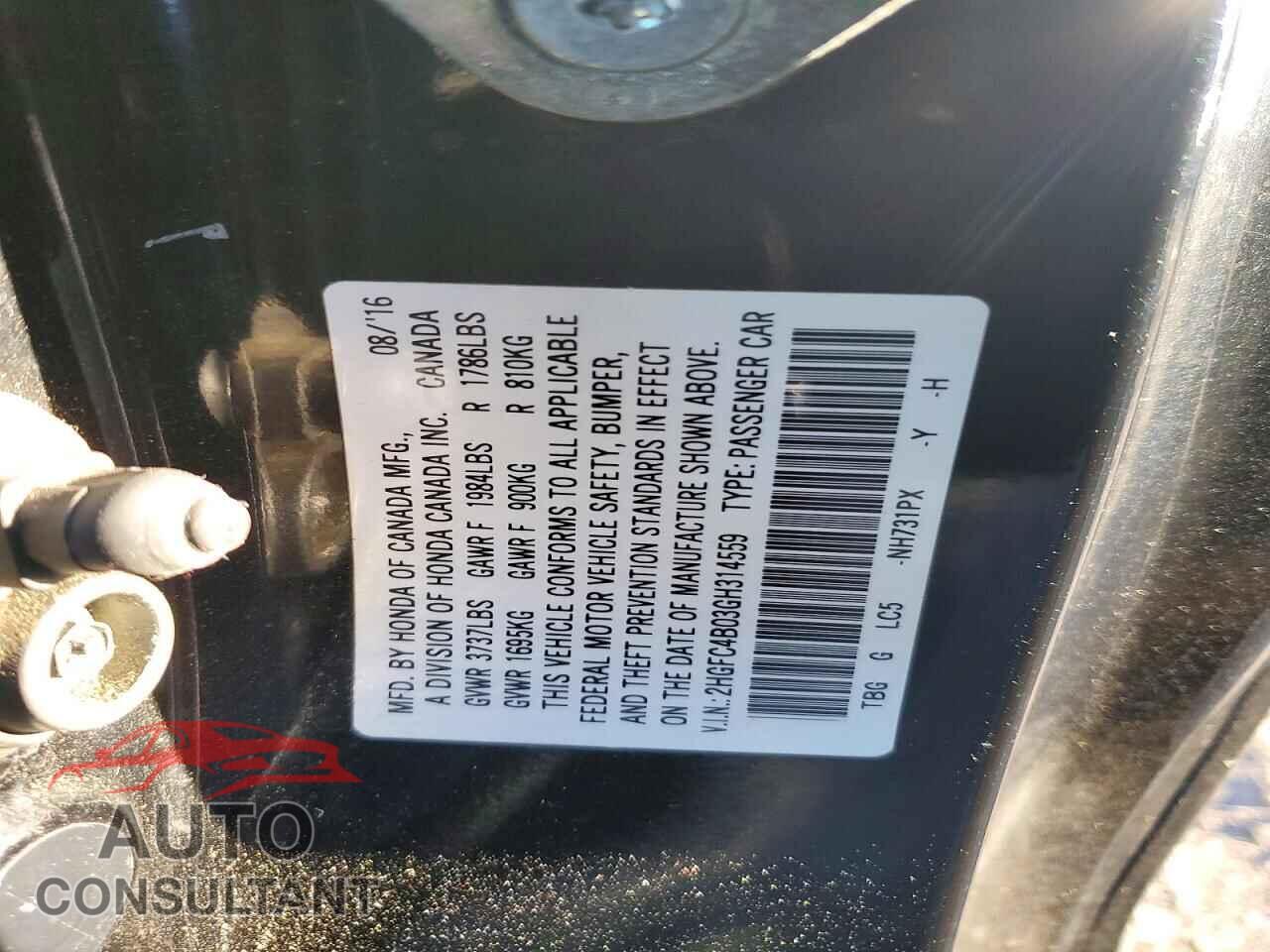 HONDA CIVIC 2016 - 2HGFC4B03GH314559