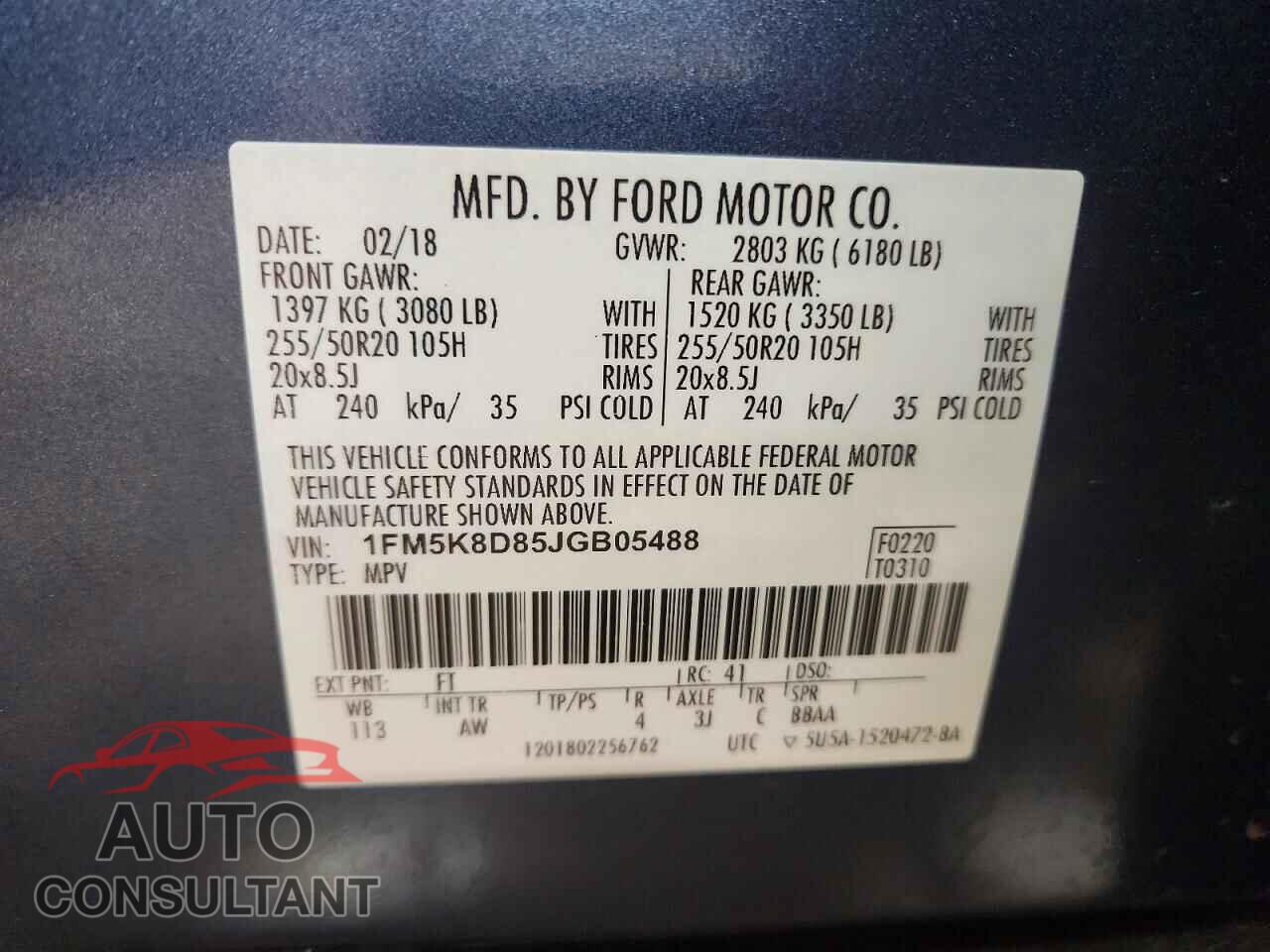 FORD EXPLORER 2018 - 1FM5K8D85JGB05488