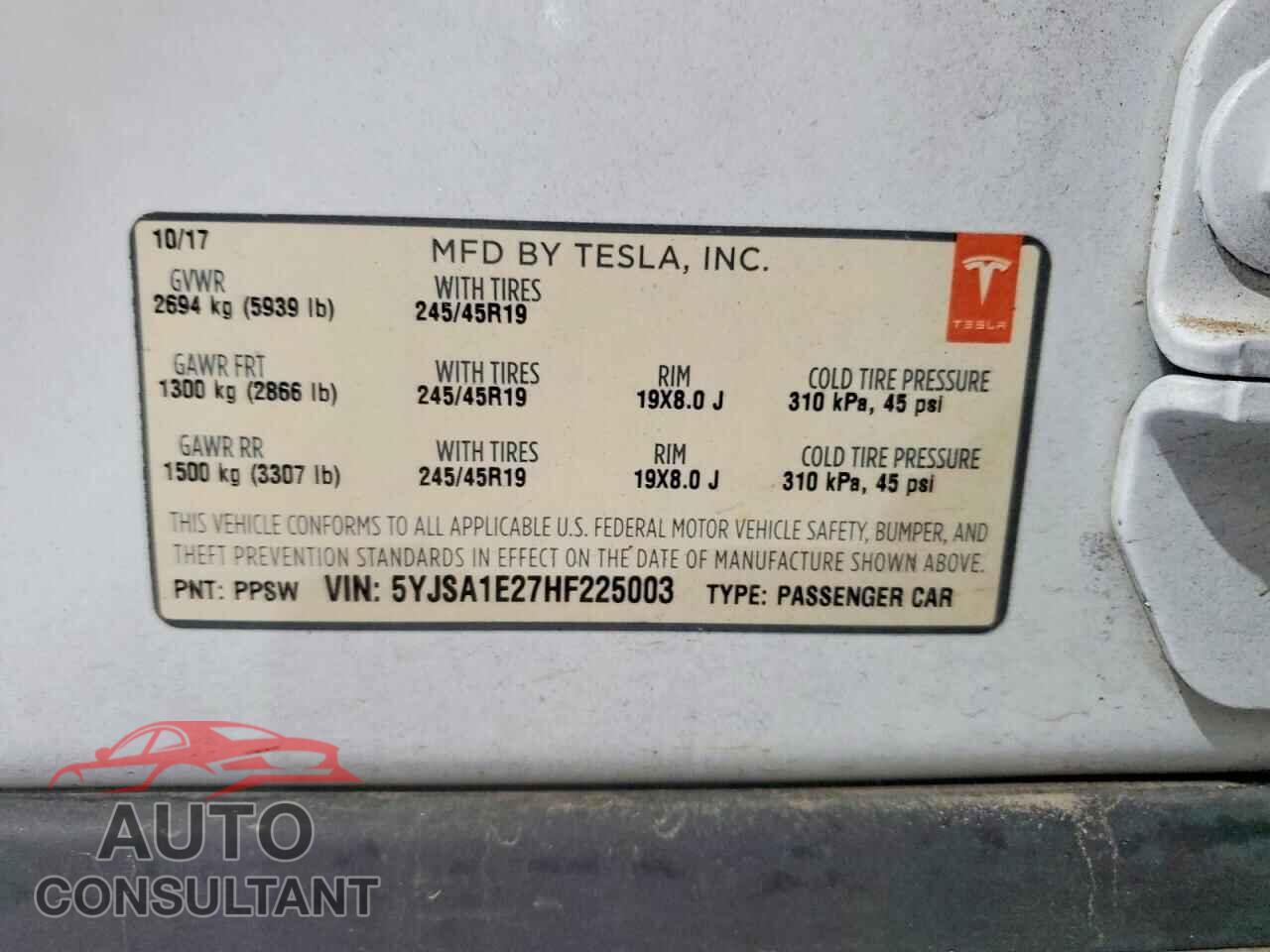 TESLA MODEL S 2017 - 5YJSA1E27HF225003