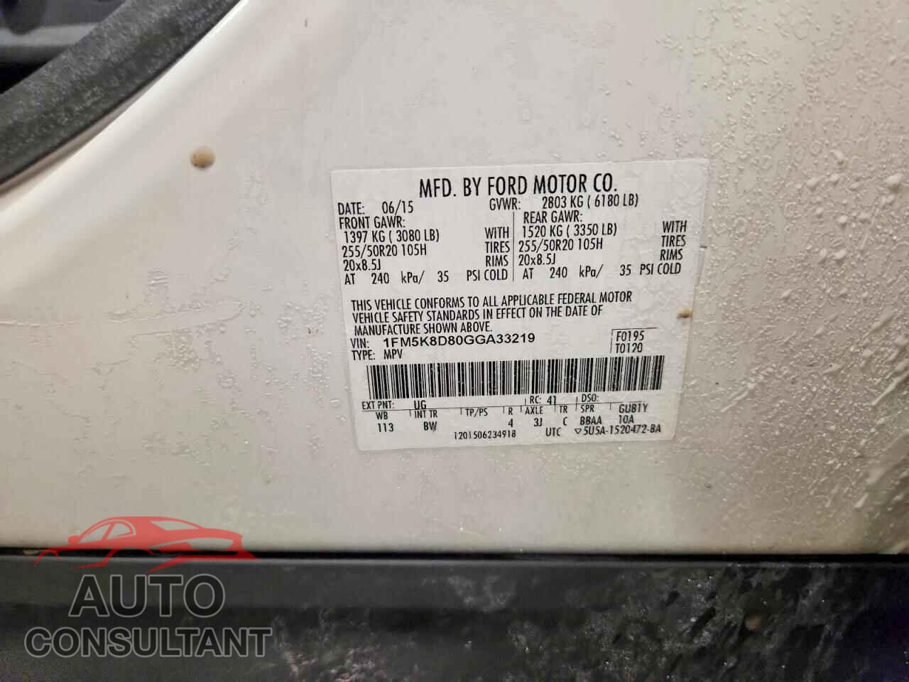 FORD EXPLORER 2016 - 1FM5K8D80GGA33219