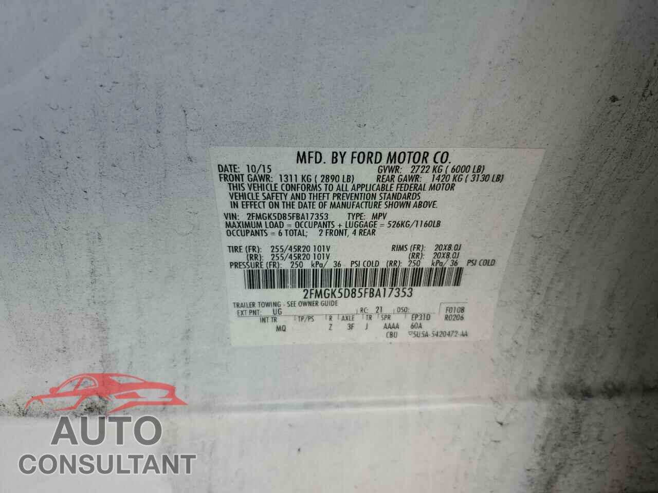 FORD FLEX 2015 - 2FMGK5D85FBA17353