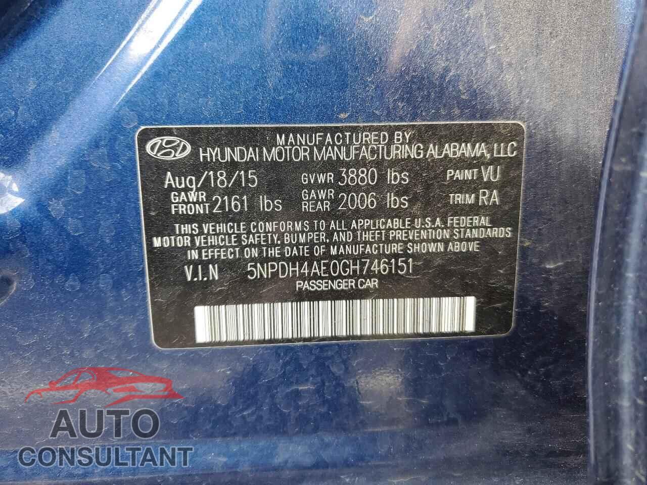 HYUNDAI ELANTRA 2016 - 5NPDH4AE0GH746151