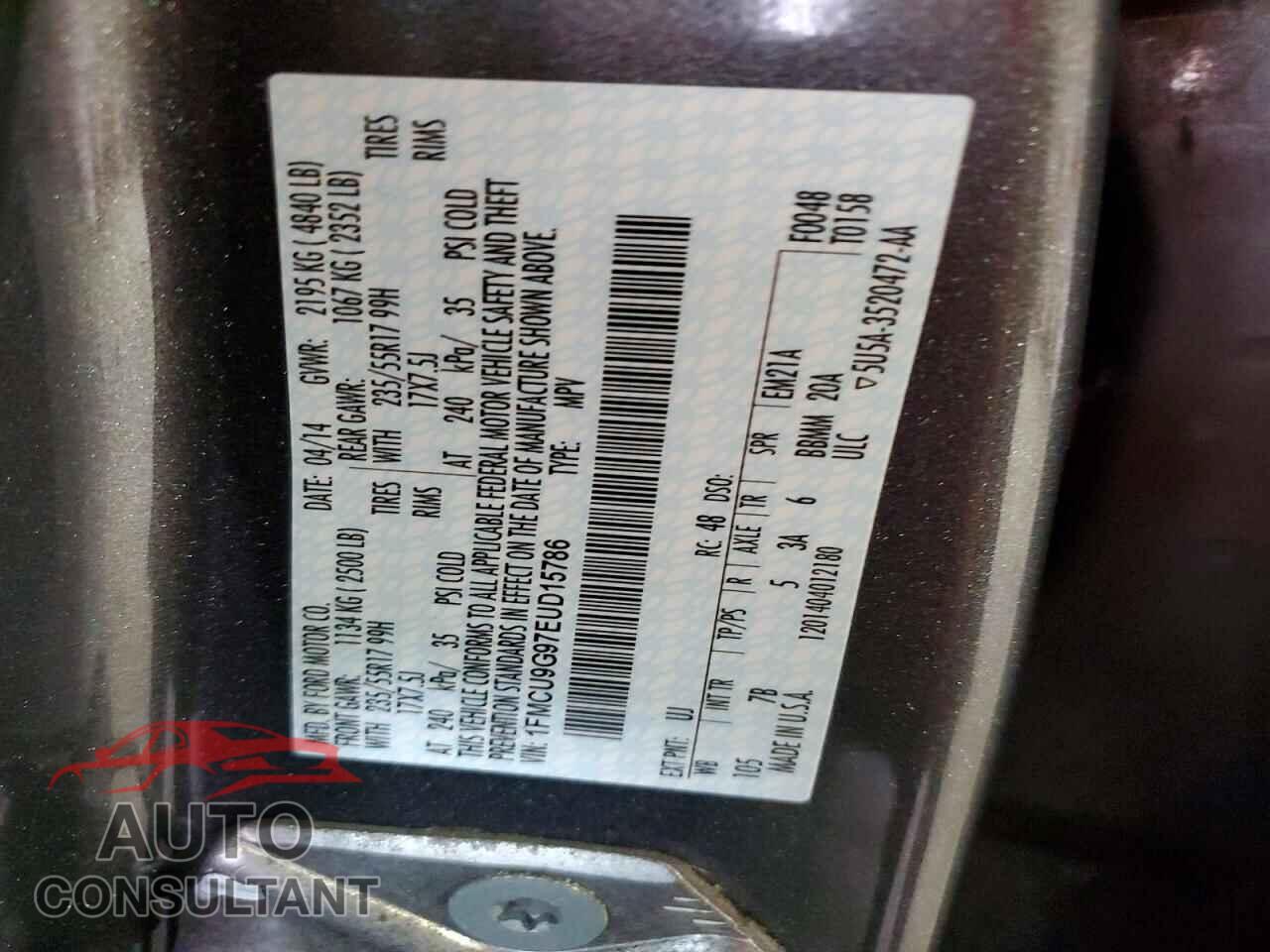 FORD ESCAPE 2014 - 1FMCU9G97EUD15786