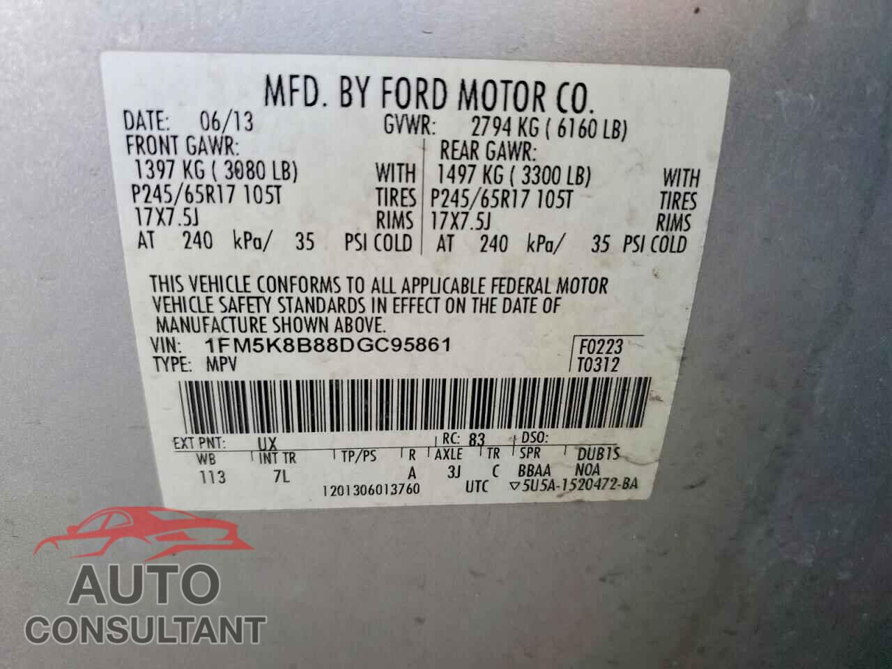 FORD EXPLORER 2013 - 1FM5K8B88DGC95861