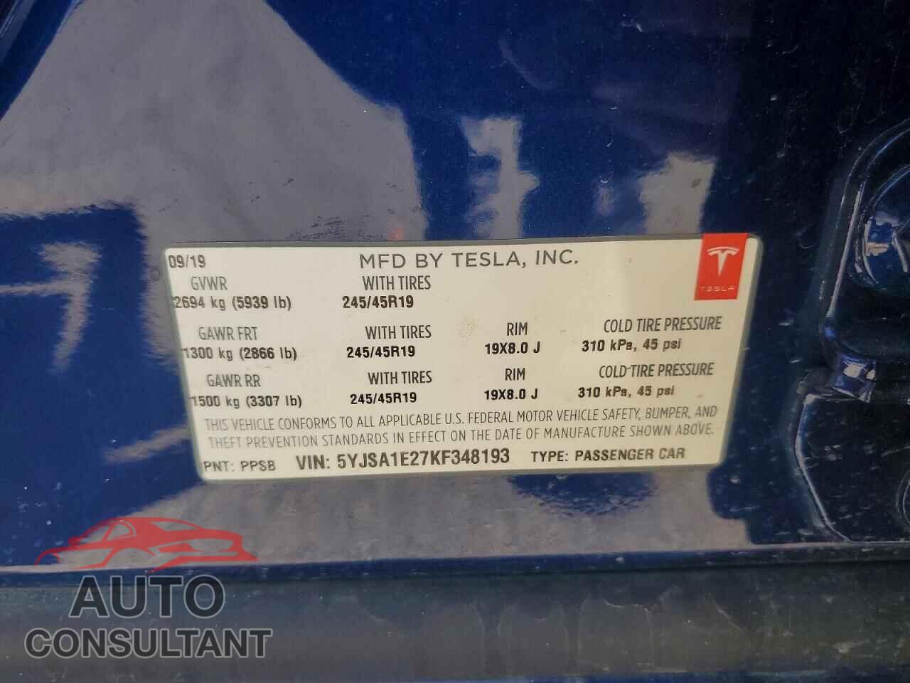 TESLA MODEL S 2019 - 5YJSA1E27KF348193