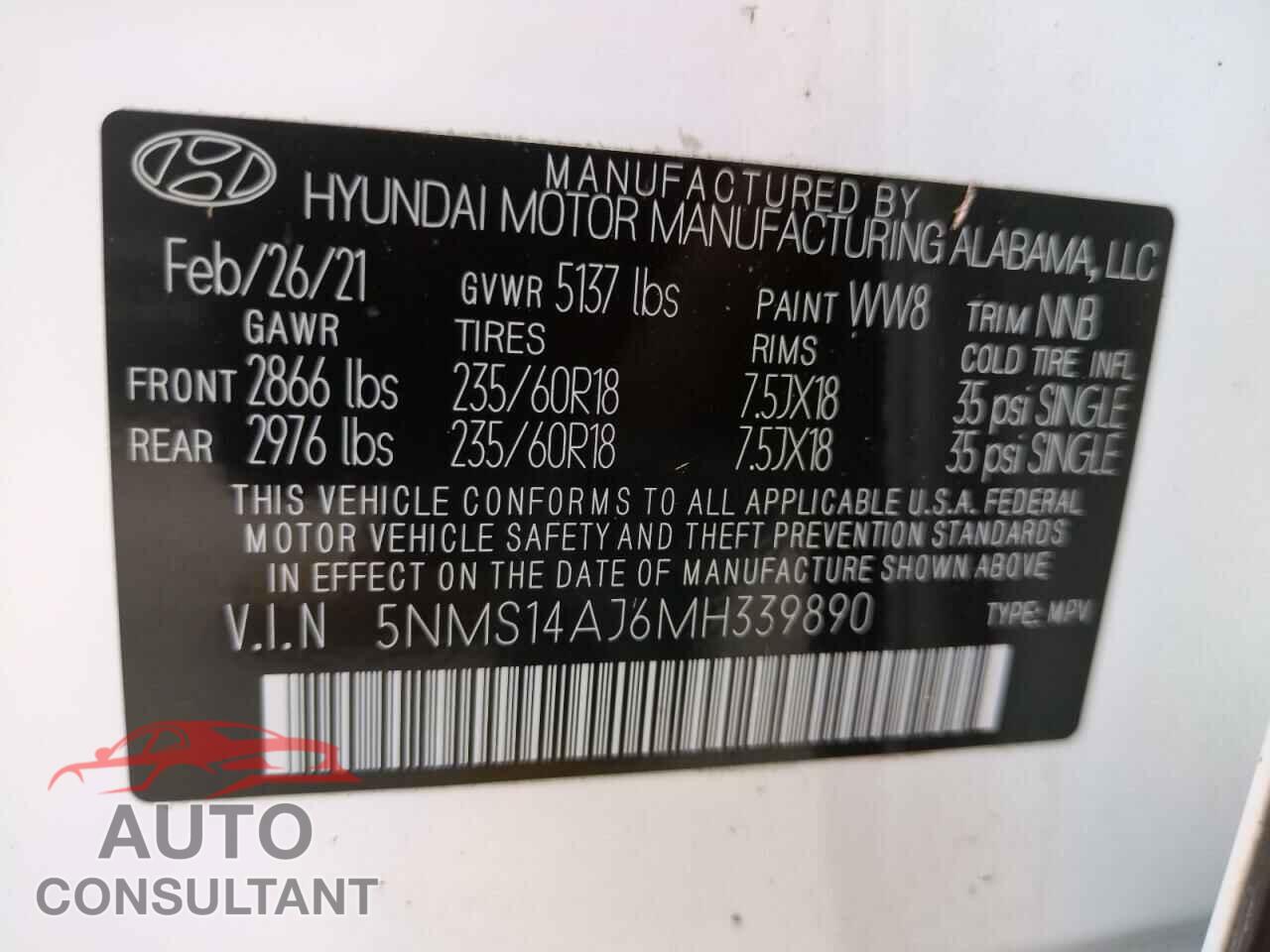 HYUNDAI SANTA FE 2021 - 5NMS14AJ6MH339890