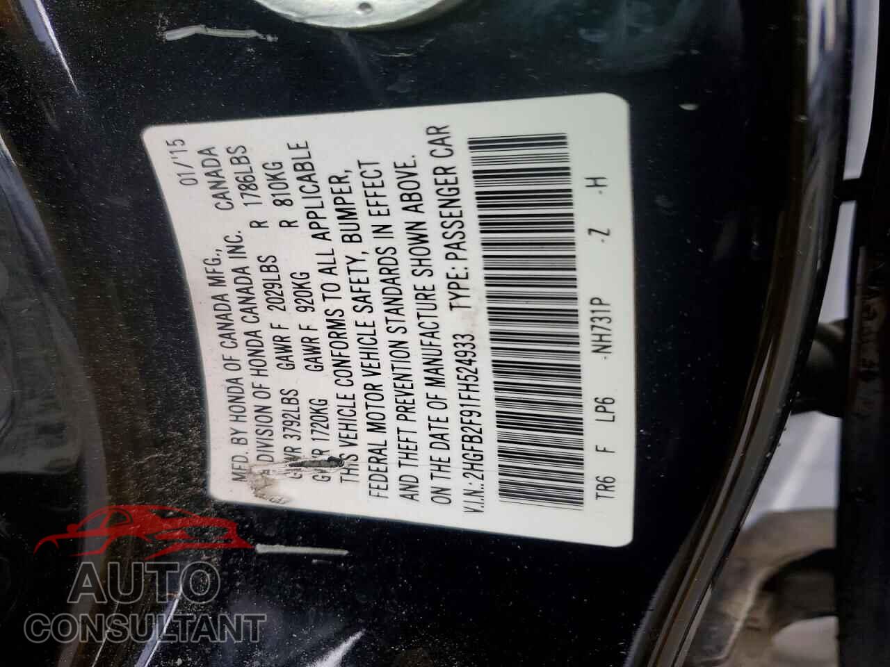 HONDA CIVIC 2015 - 2HGFB2F91FH524933