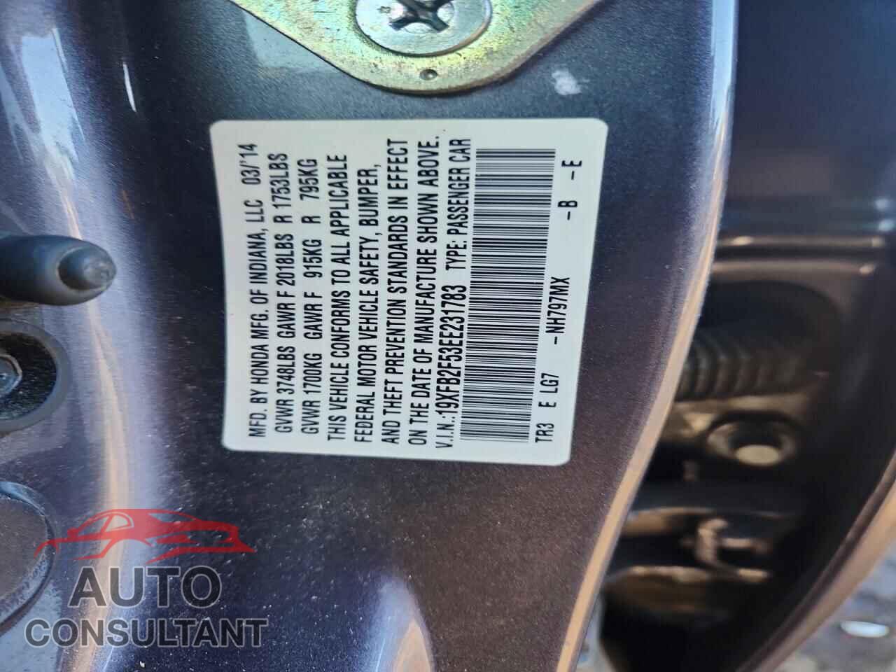 HONDA CIVIC 2014 - 19XFB2F53EE231783