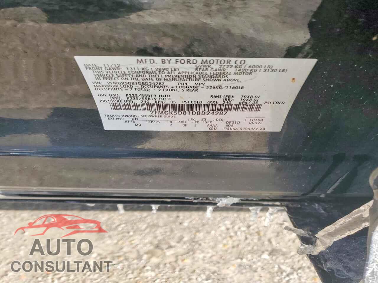 FORD FLEX 2013 - 2FMGK5D81DBD24287