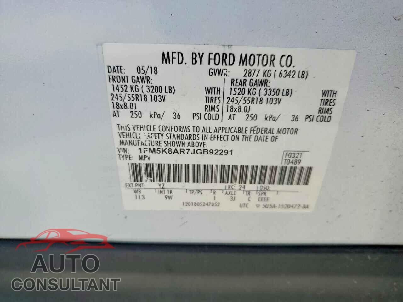 FORD EXPLORER 2018 - 1FM5K8AR7JGB92291