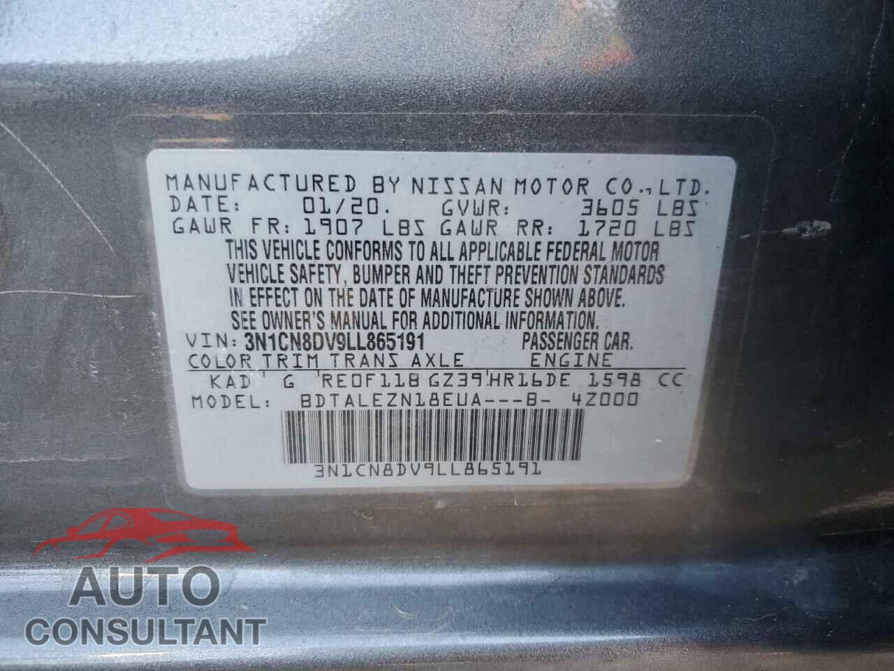 NISSAN VERSA 2020 - 3N1CN8DV9LL865191