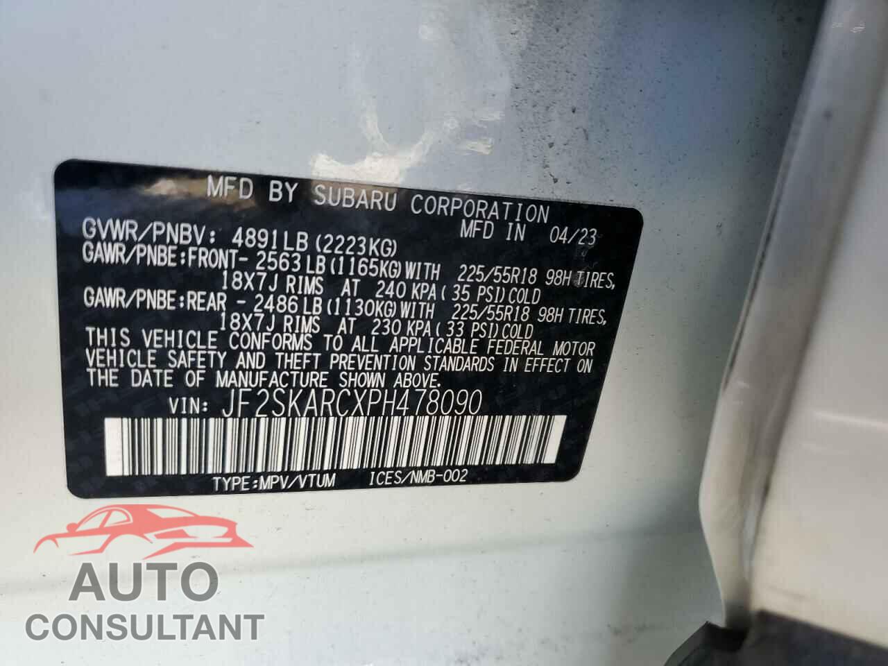 SUBARU FORESTER 2023 - JF2SKARCXPH478090
