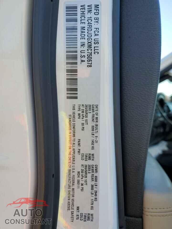 DODGE DURANGO 2021 - 1C4RDJDGXMC750678
