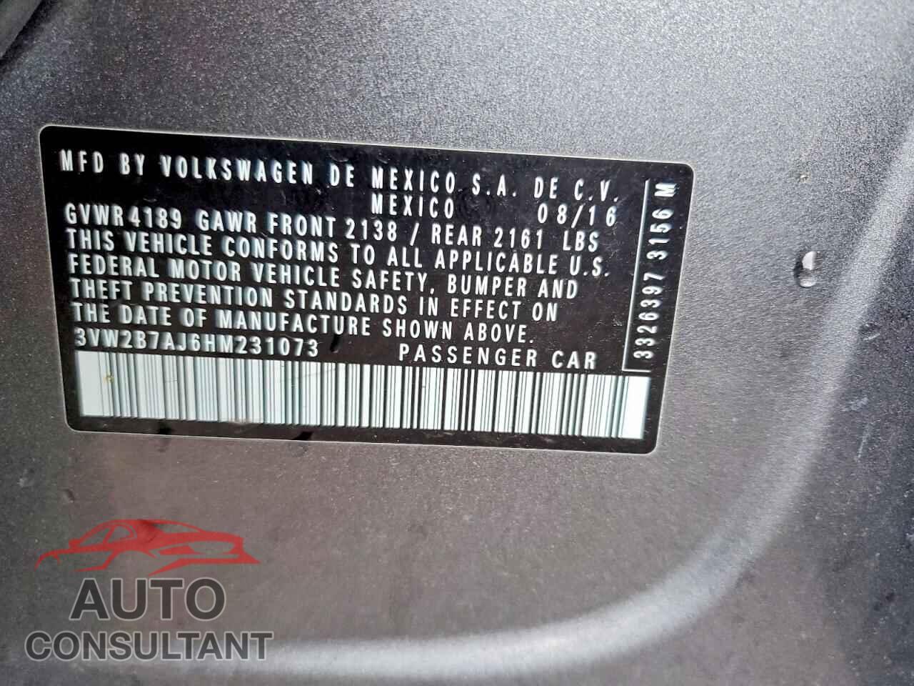 VOLKSWAGEN JETTA 2017 - 3VW2B7AJ6HM231073
