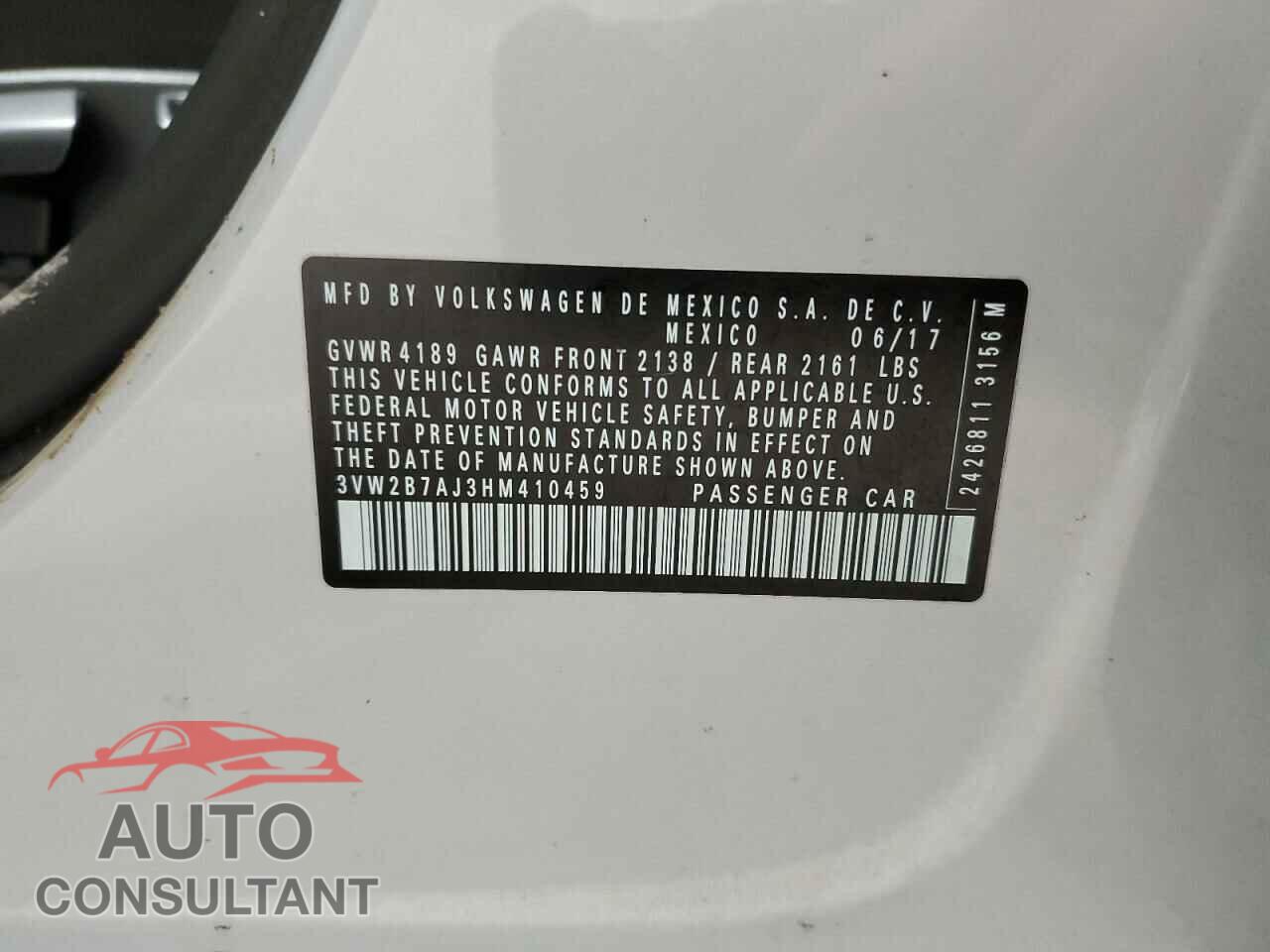 VOLKSWAGEN JETTA 2017 - 3VW2B7AJ3HM410459