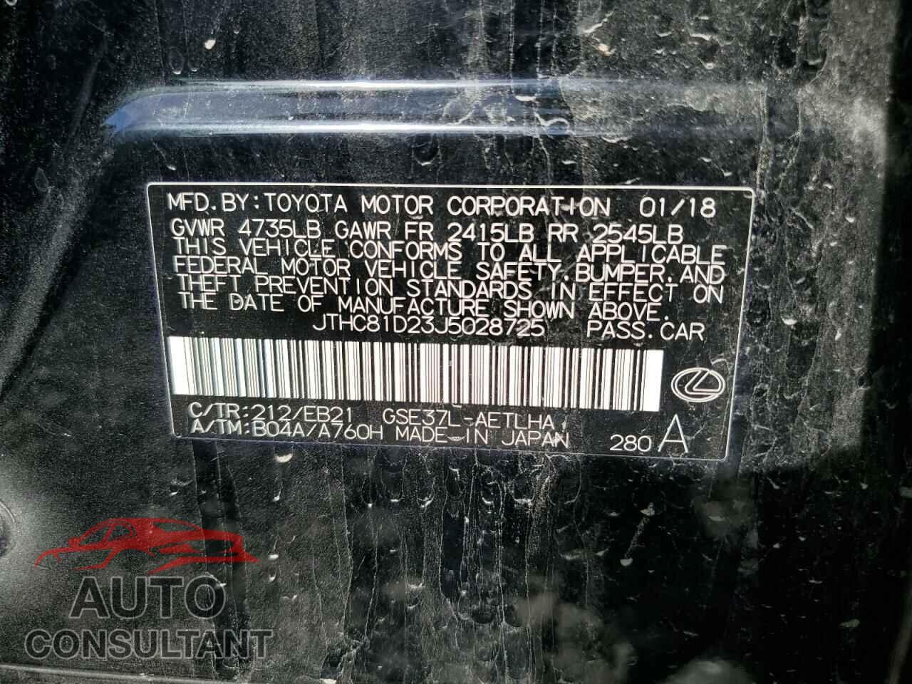 LEXUS IS 2018 - JTHC81D23J5028725