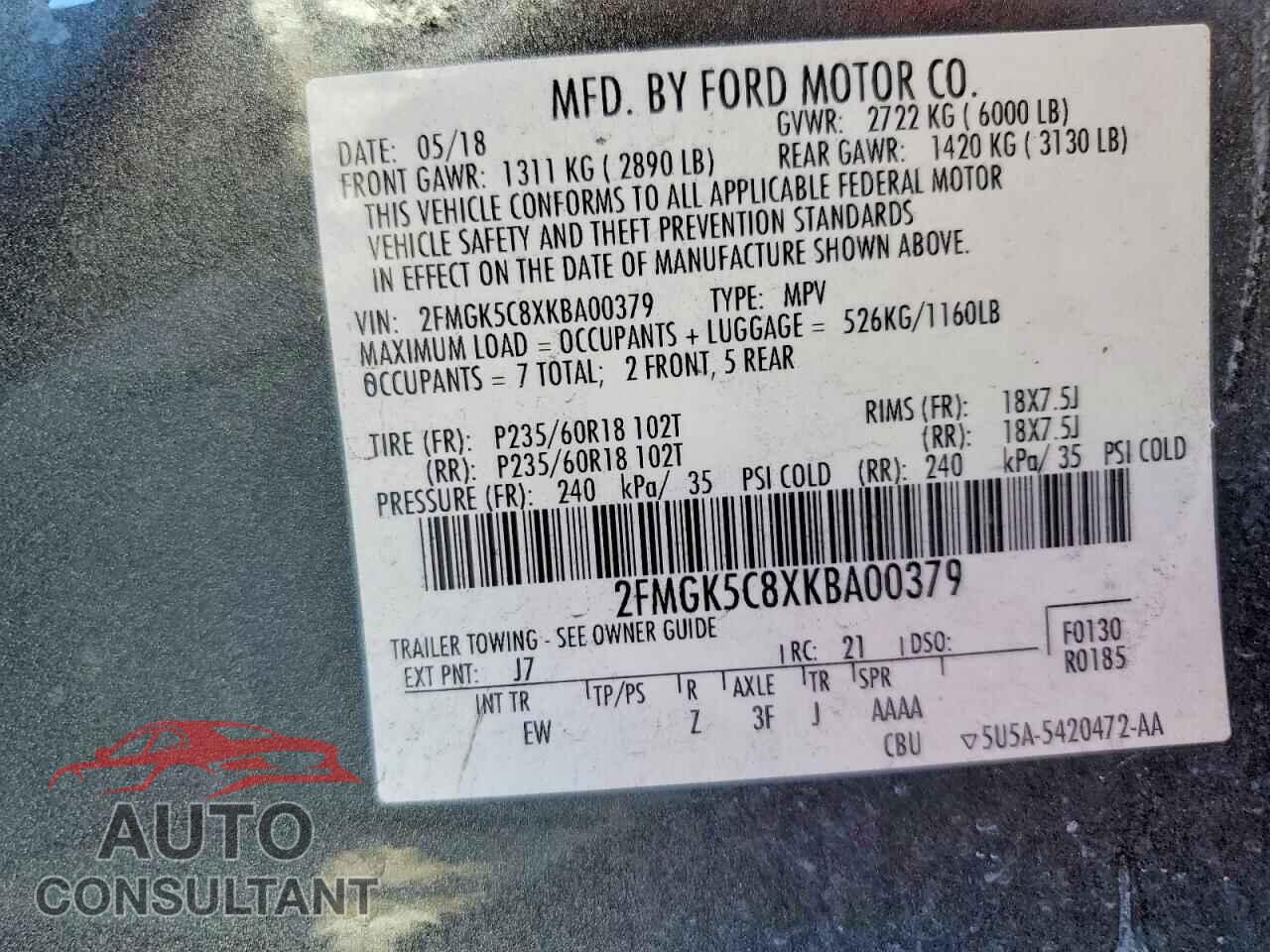 FORD FLEX 2019 - 2FMGK5C8XKBA00379
