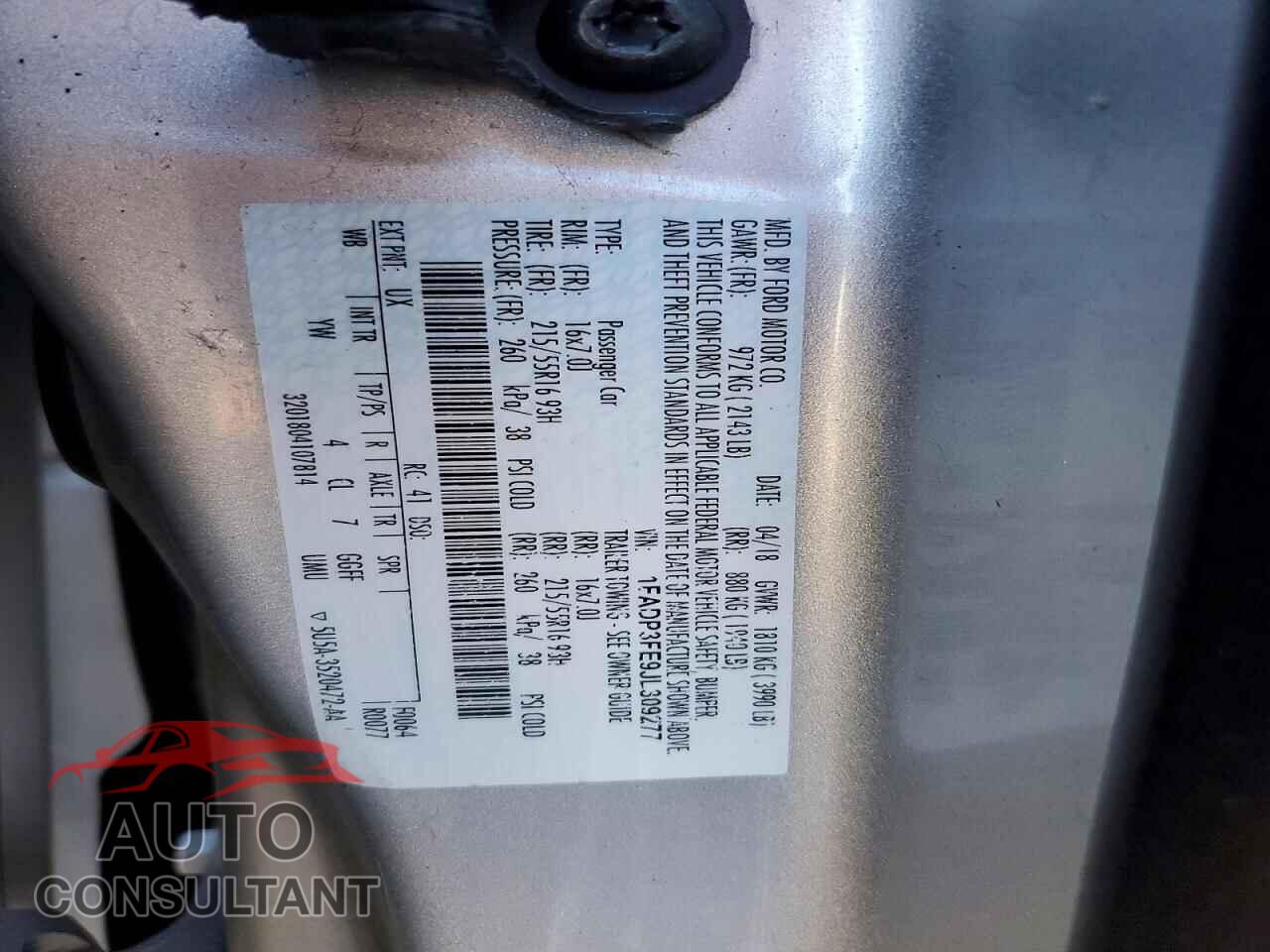 FORD FOCUS 2018 - 1FADP3FE9JL309277
